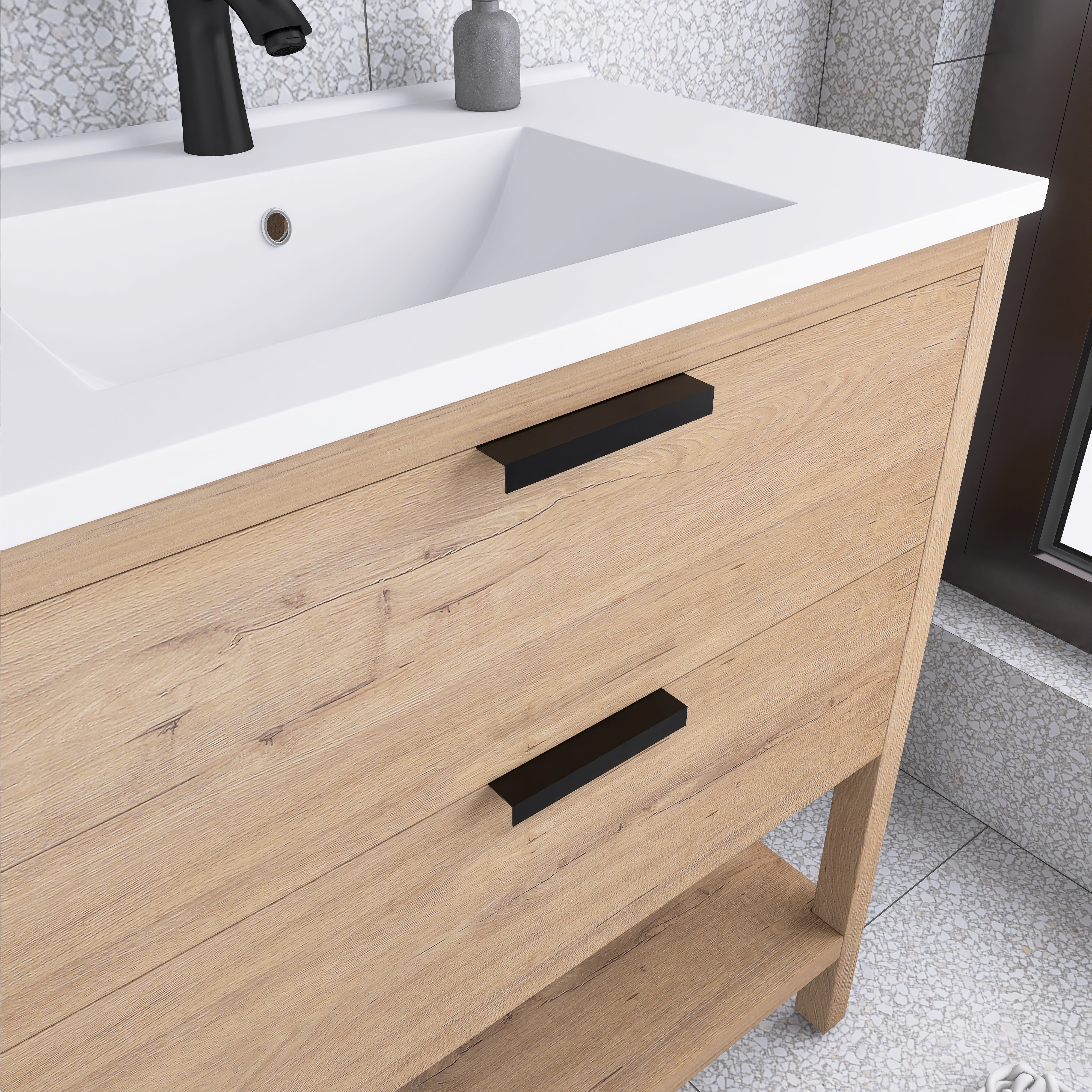 30 Inch Freestanding Bathroom Vanity Plywood With 2 Drawers with Ceramic Sink
