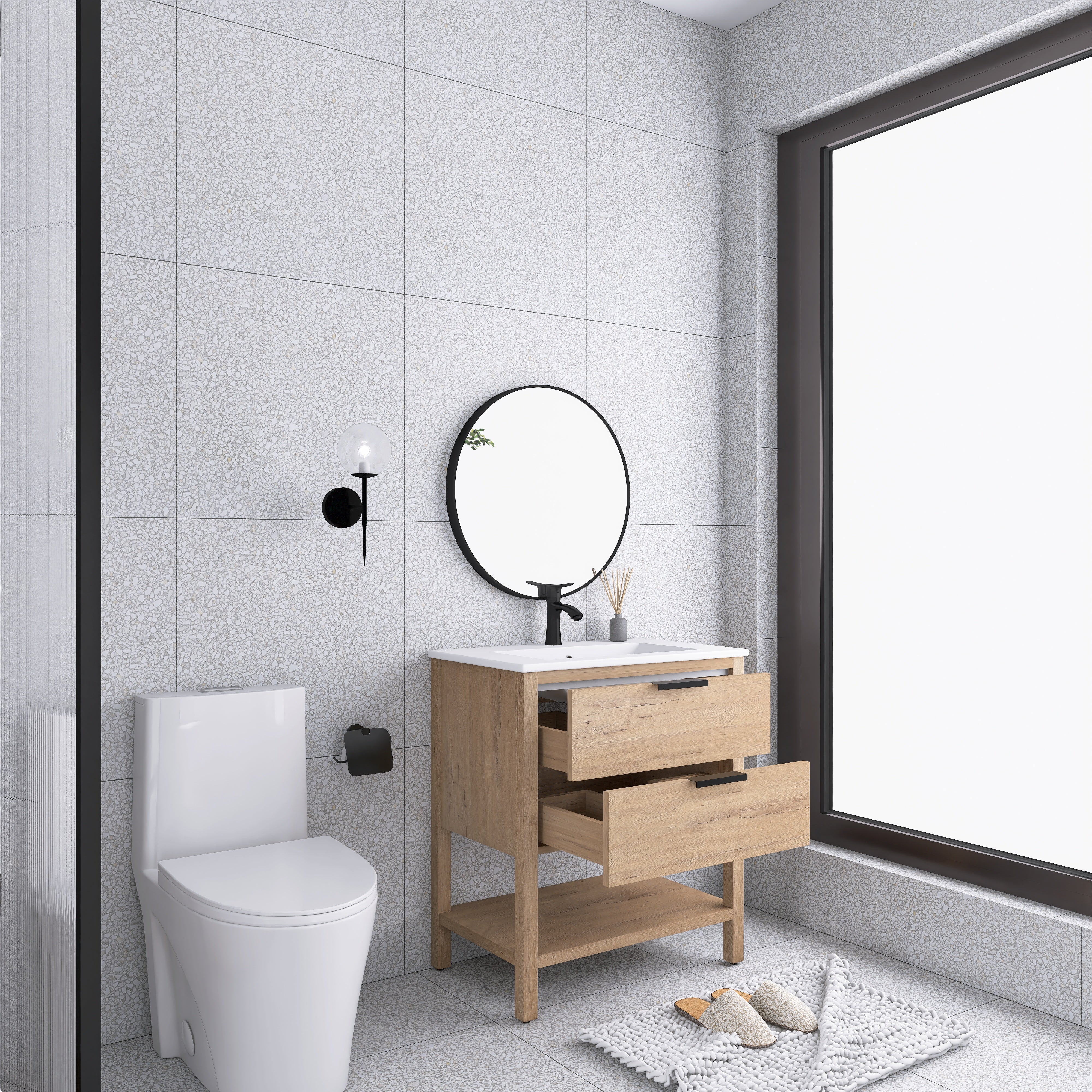 30 Inch Freestanding Bathroom Vanity Plywood With 2 Drawers with Ceramic Sink