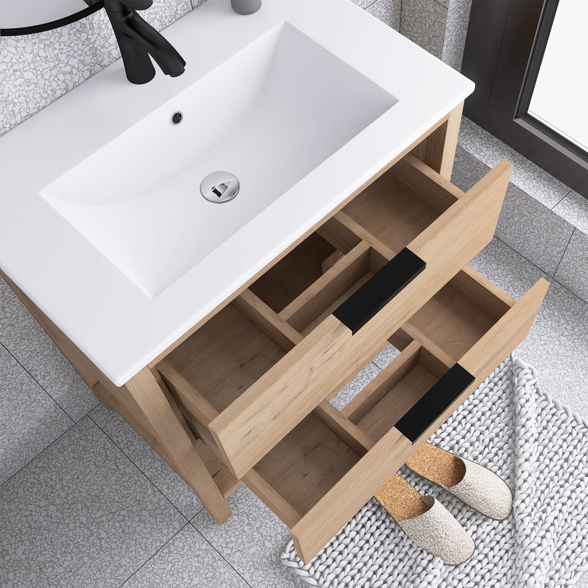 30 Inch Freestanding Bathroom Vanity Plywood With 2 Drawers with Ceramic Sink