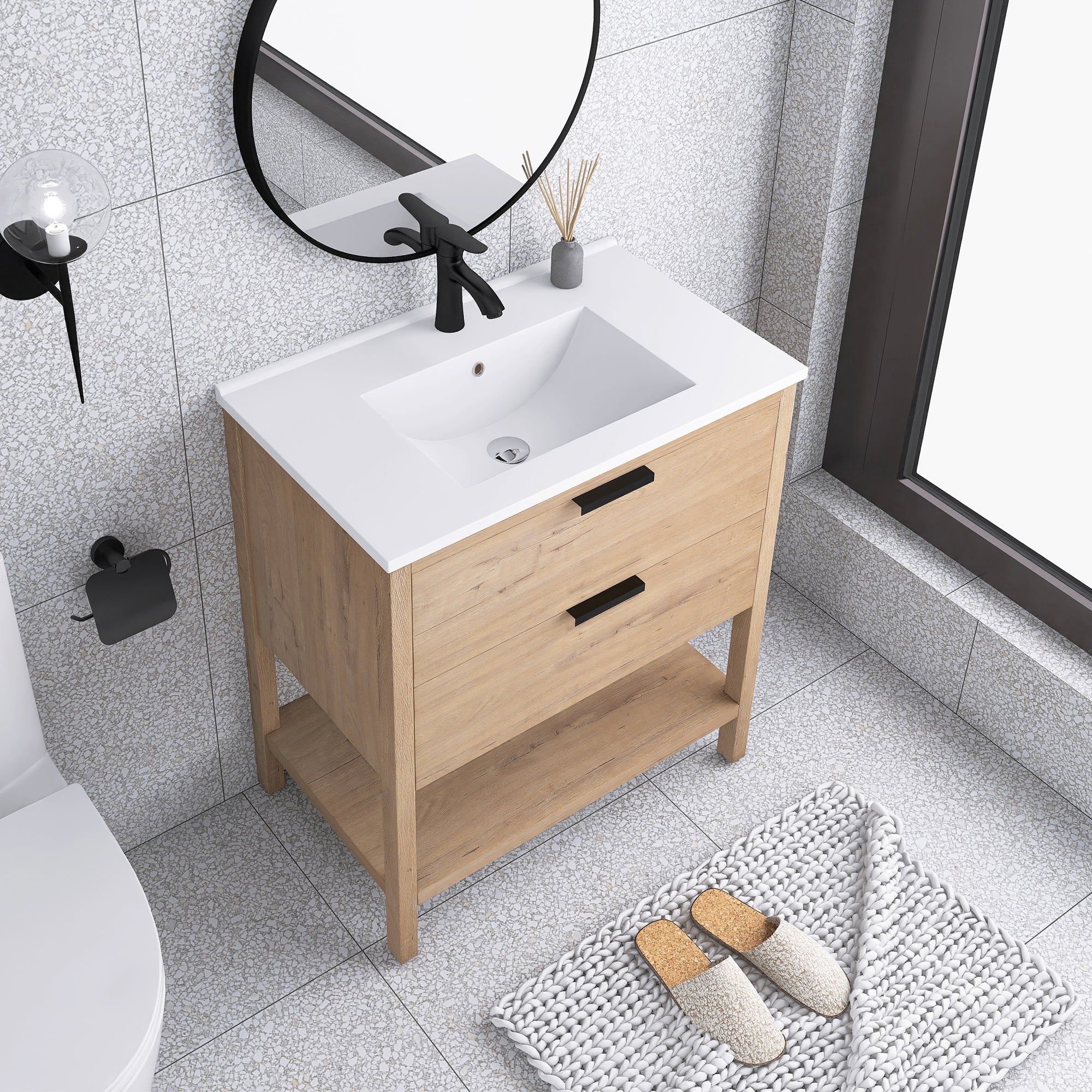 30 Inch Freestanding Bathroom Vanity Plywood With 2 Drawers with Ceramic Sink