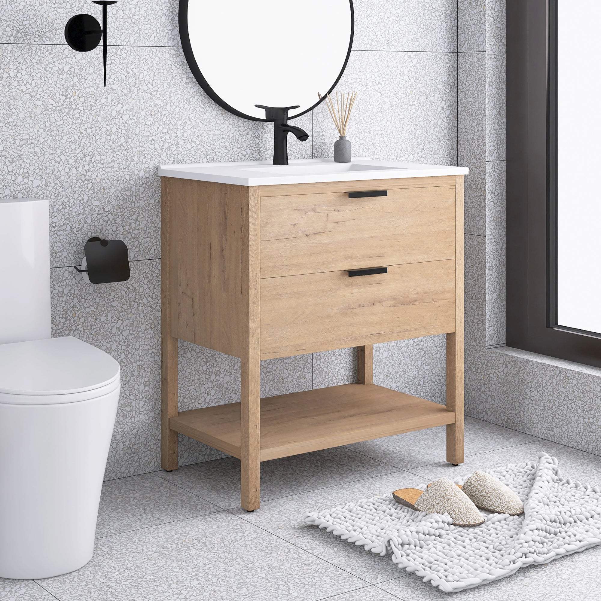 30 Inch Freestanding Bathroom Vanity Plywood With 2 Drawers with Ceramic Sink