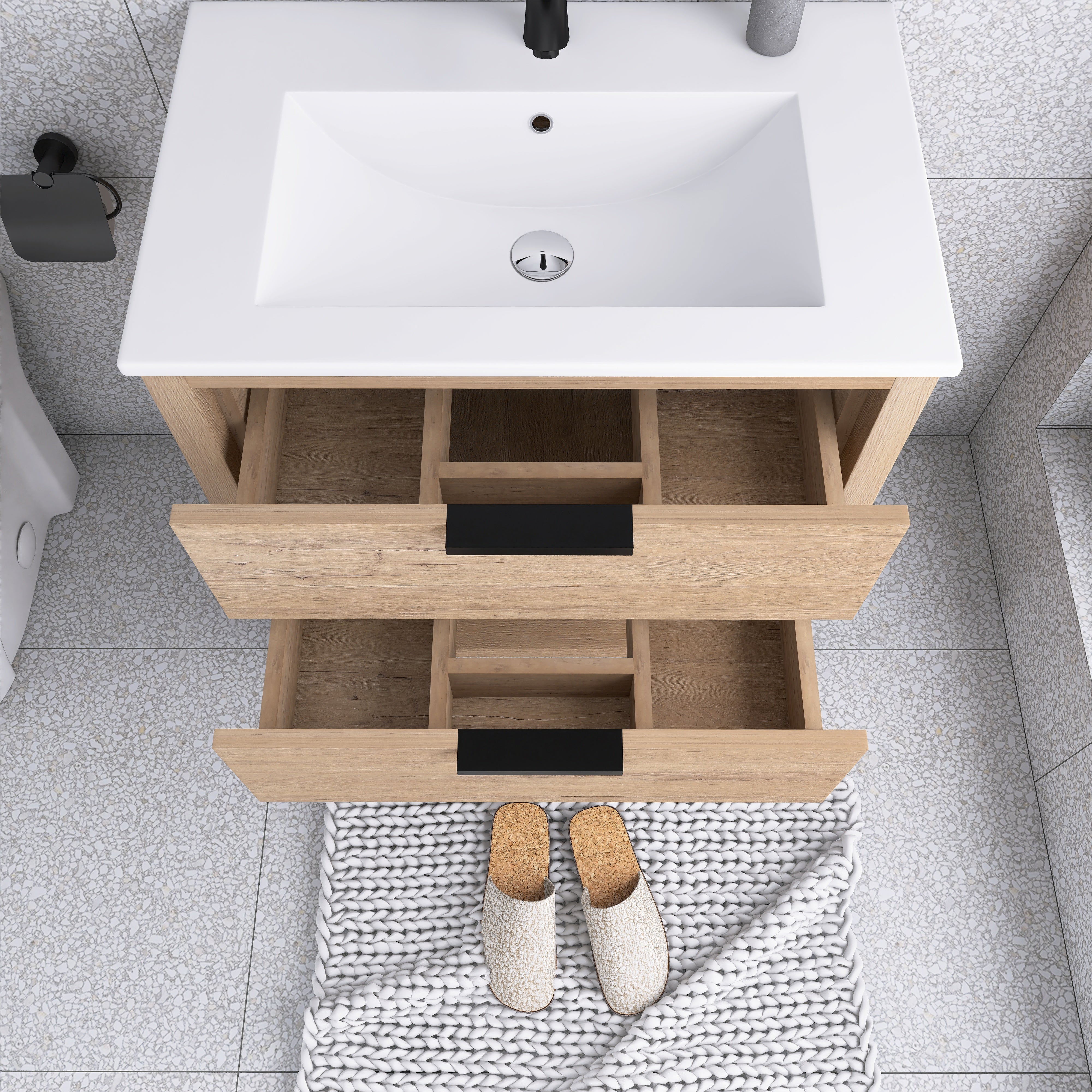 30 Inch Freestanding Bathroom Vanity Plywood With 2 Drawers with Ceramic Sink