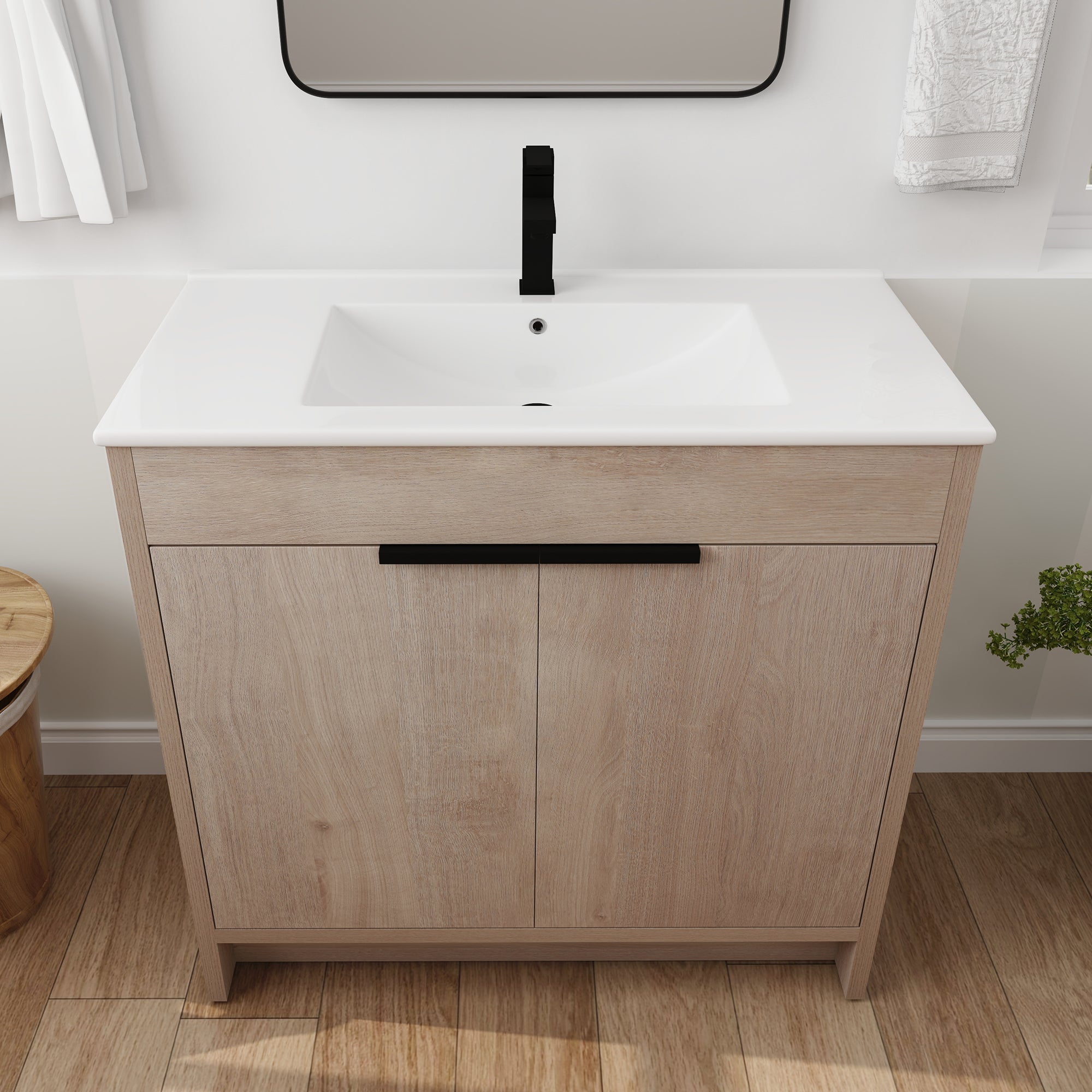 36 Inch Freestanding Bathroom Vanity with Ceramic Sink and 2 Soft-Close Cabinet Doors