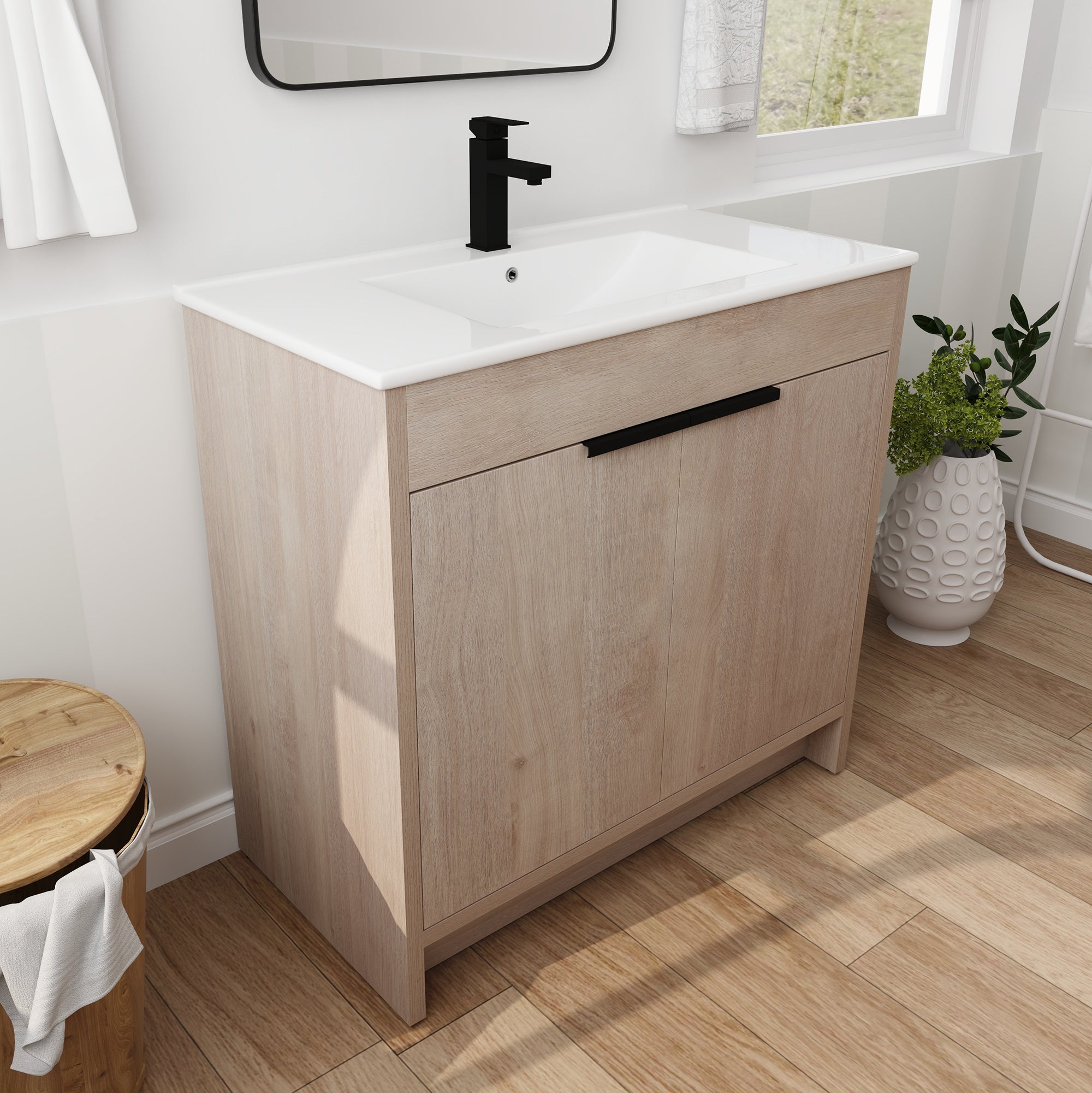 36 Inch Freestanding Bathroom Vanity with Ceramic Sink and 2 Soft-Close Cabinet Doors