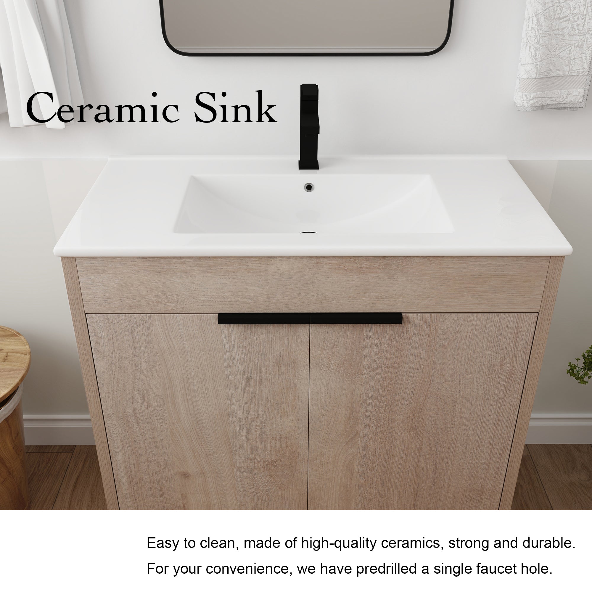 36 Inch Freestanding Bathroom Vanity with Ceramic Sink and 2 Soft-Close Cabinet Doors