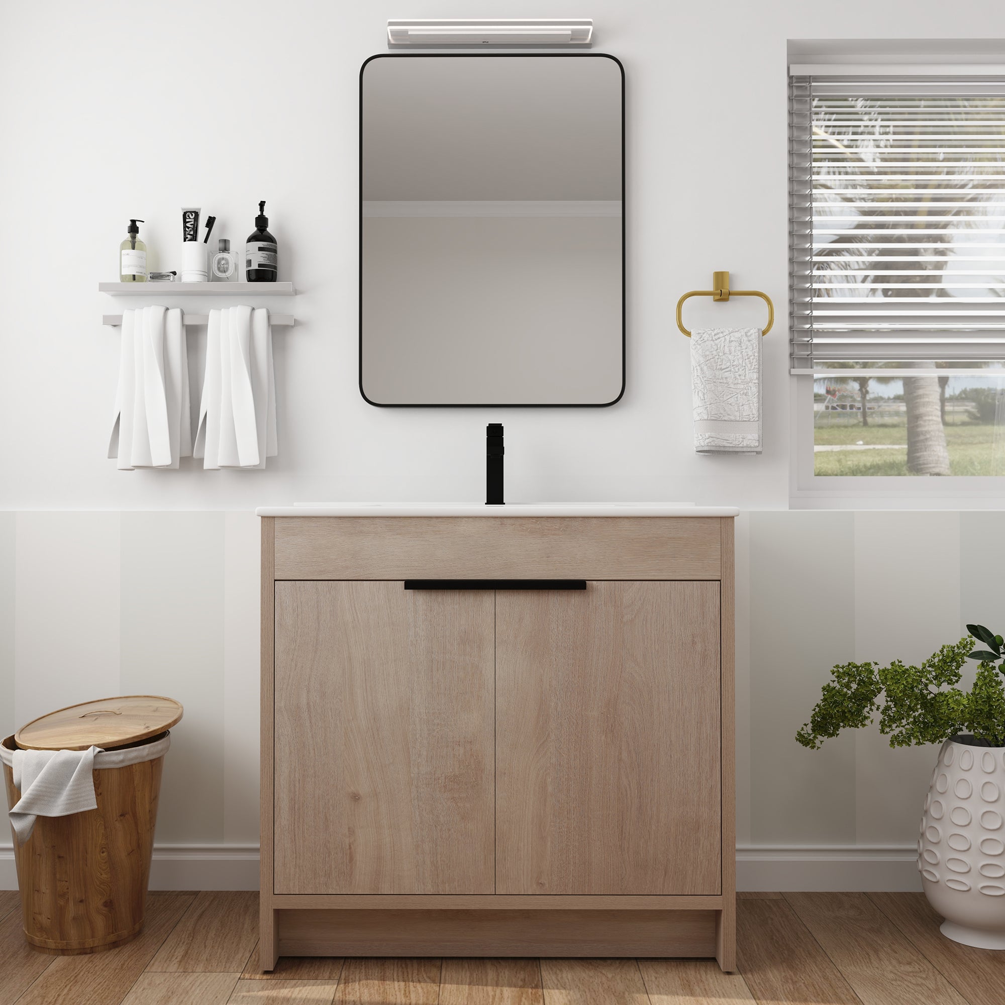 36 Inch Freestanding Bathroom Vanity with Ceramic Sink and 2 Soft-Close Cabinet Doors