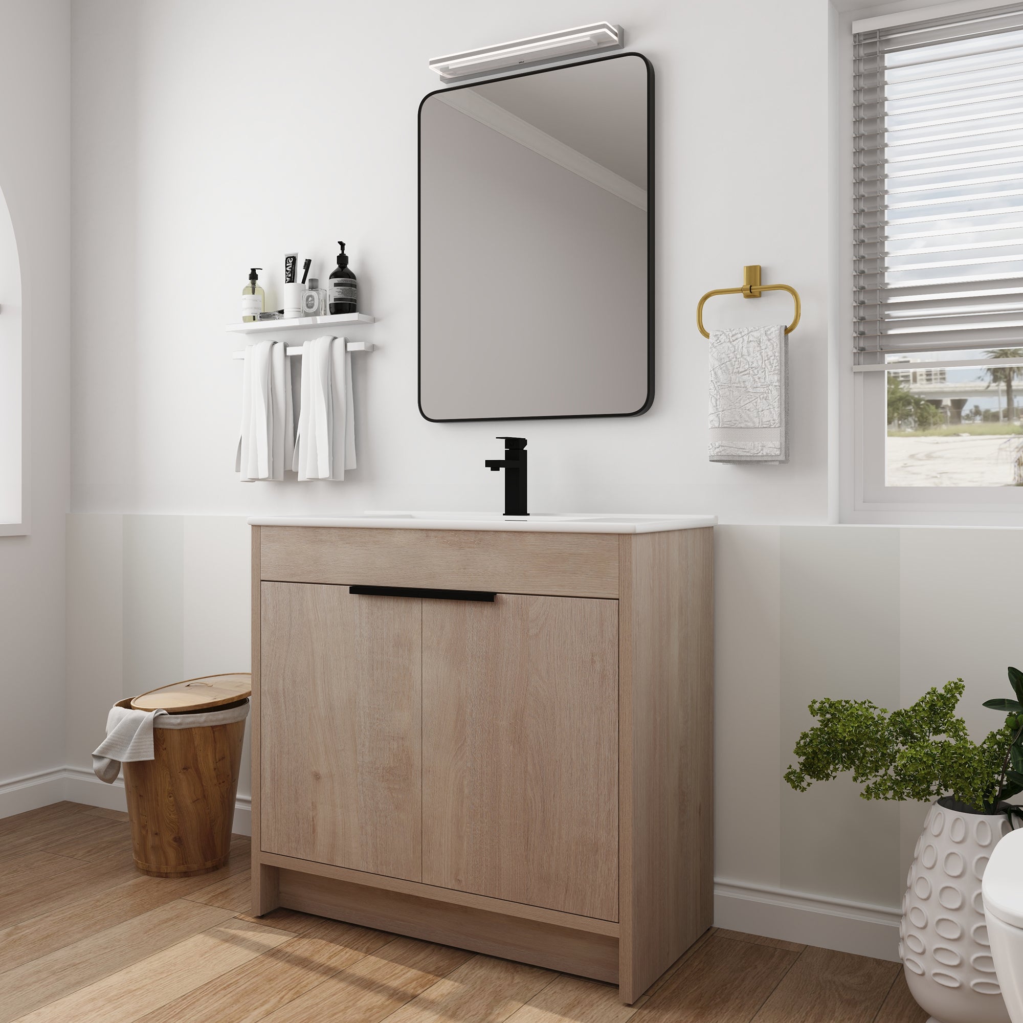 36 Inch Freestanding Bathroom Vanity with Ceramic Sink and 2 Soft-Close Cabinet Doors