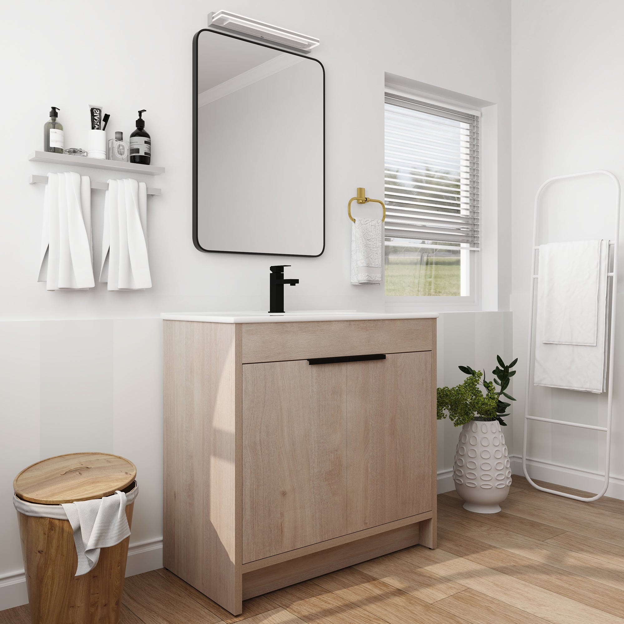 36 Inch Freestanding Bathroom Vanity with Ceramic Sink and 2 Soft-Close Cabinet Doors