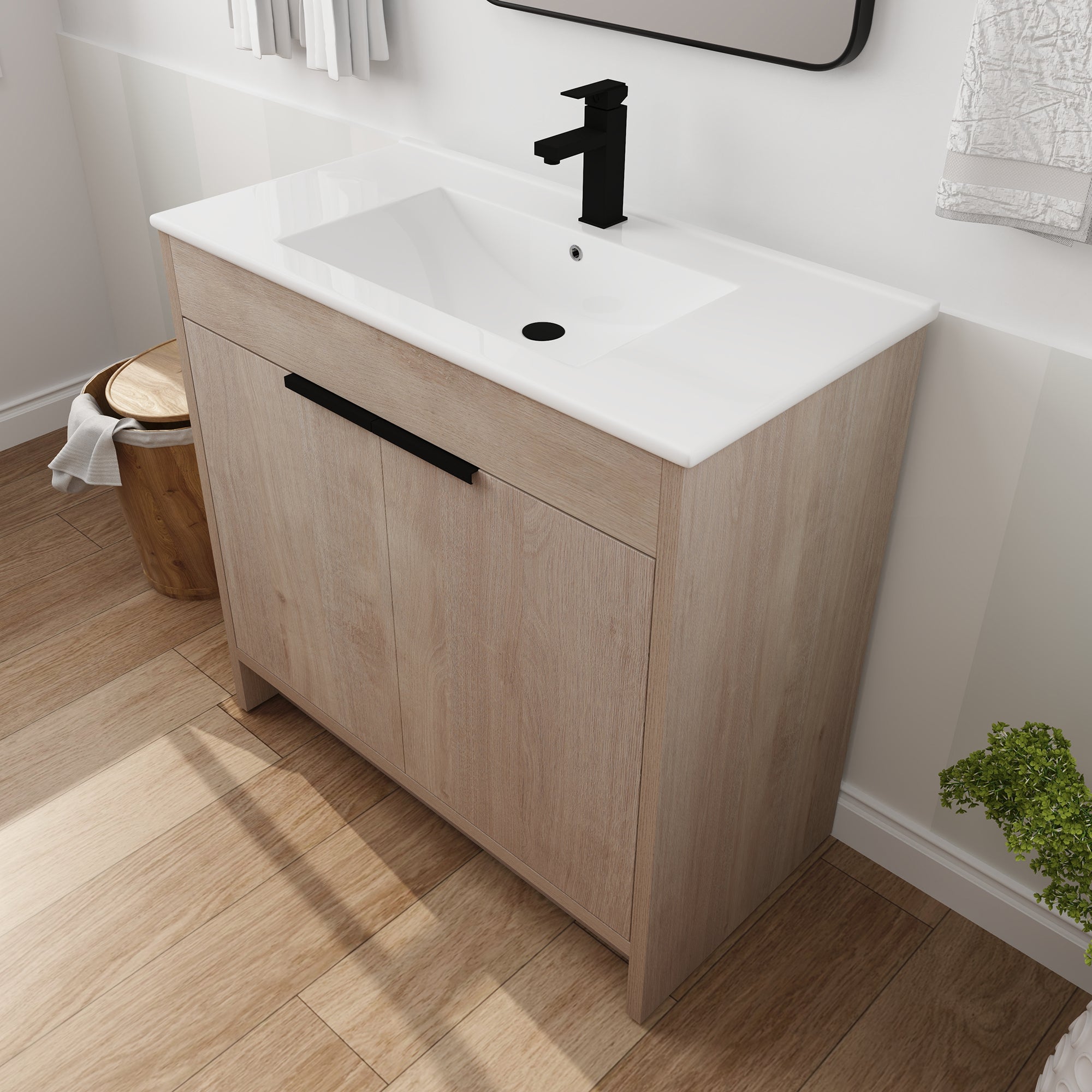36 Inch Freestanding Bathroom Vanity with Ceramic Sink and 2 Soft-Close Cabinet Doors