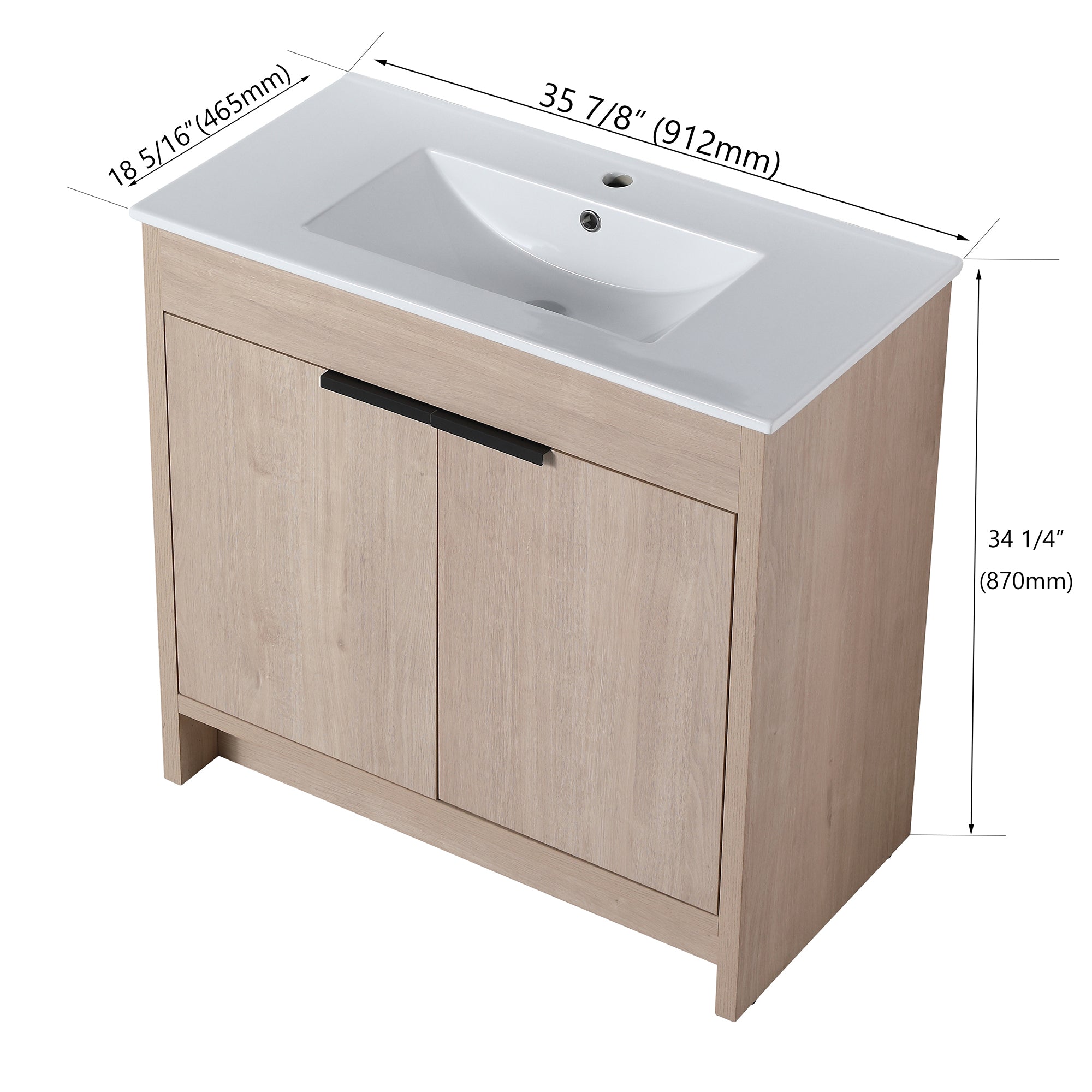 36 Inch Freestanding Bathroom Vanity with Ceramic Sink and 2 Soft-Close Cabinet Doors