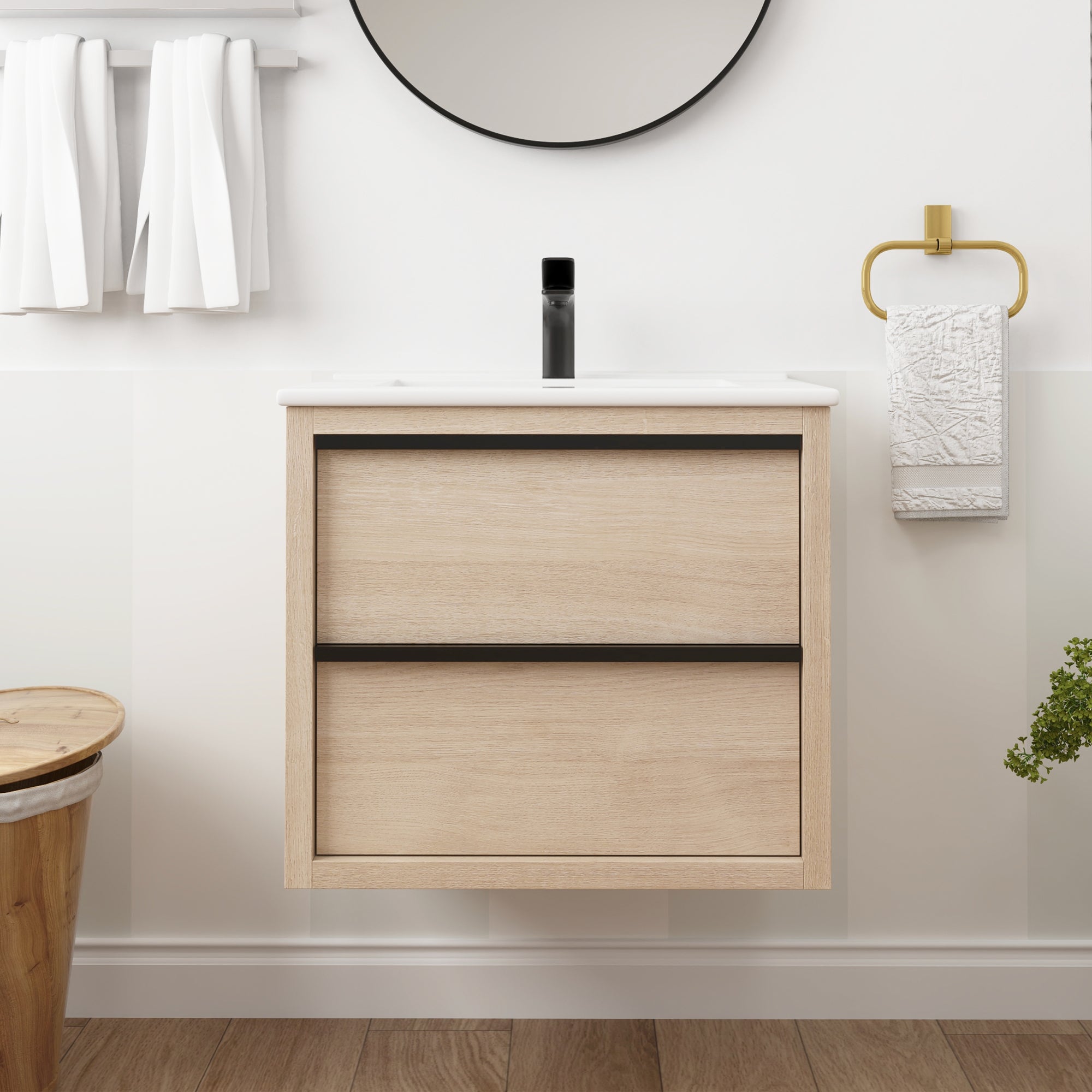24" Floating Bathroom Vanity with 2 Soft Close drawers with Ceramic Basin