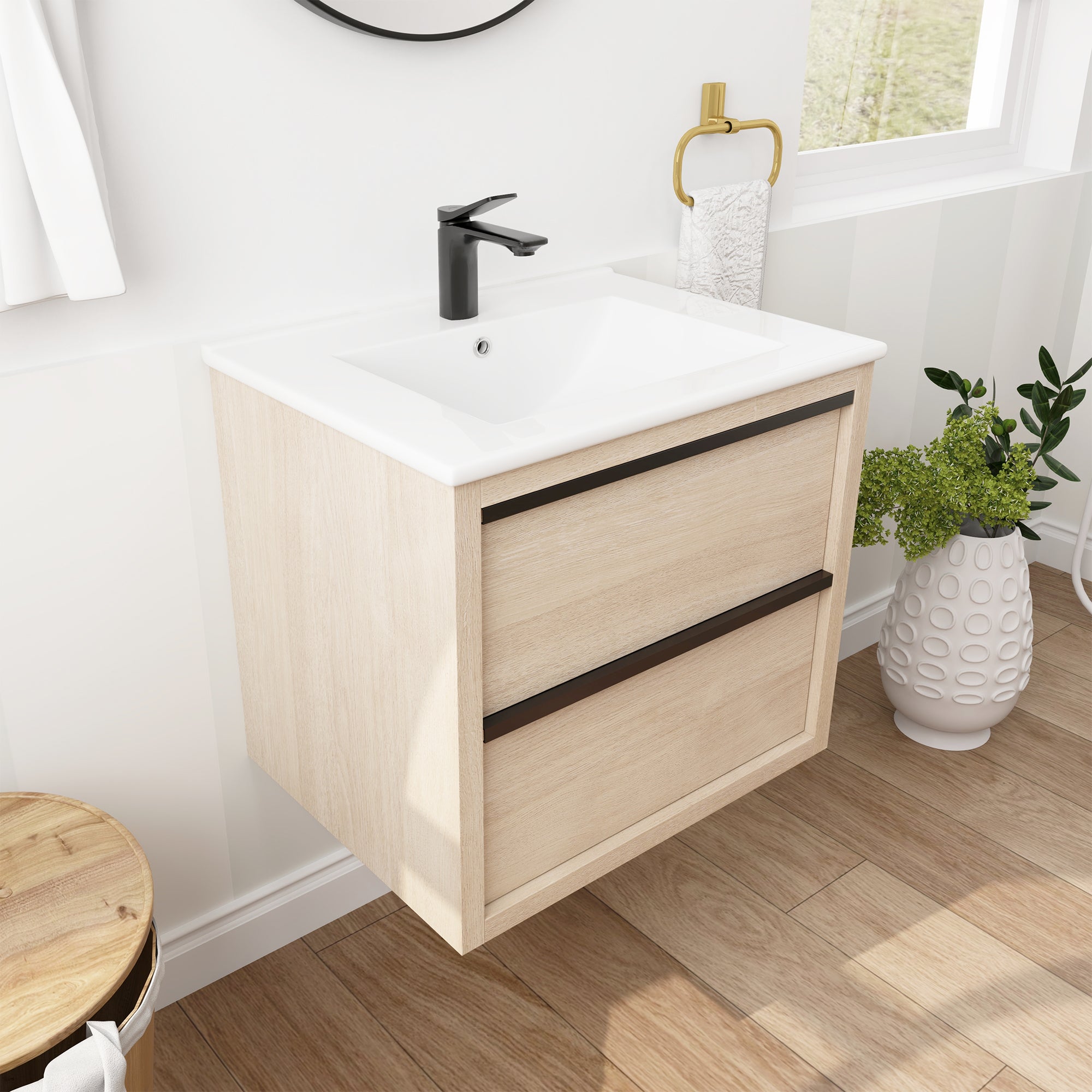 24" Floating Bathroom Vanity with 2 Soft Close drawers with Ceramic Basin