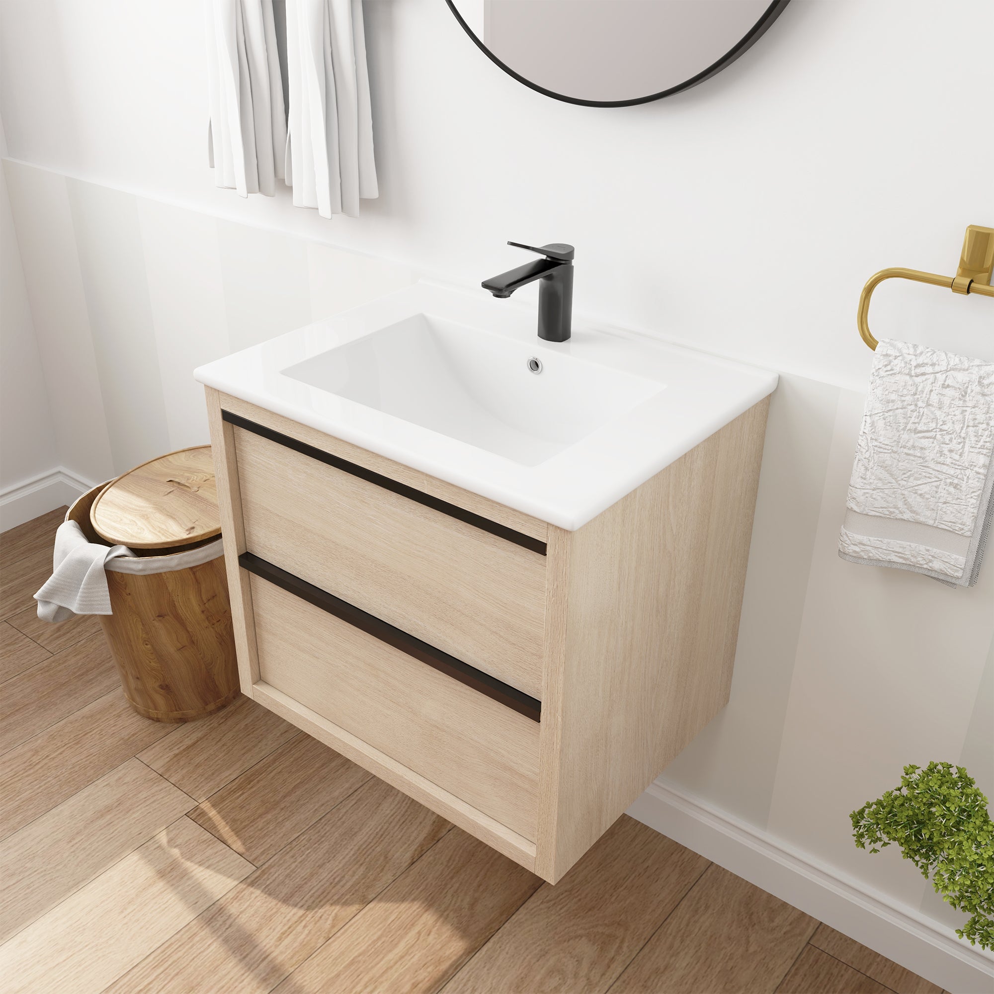 24" Floating Bathroom Vanity with 2 Soft Close drawers with Ceramic Basin