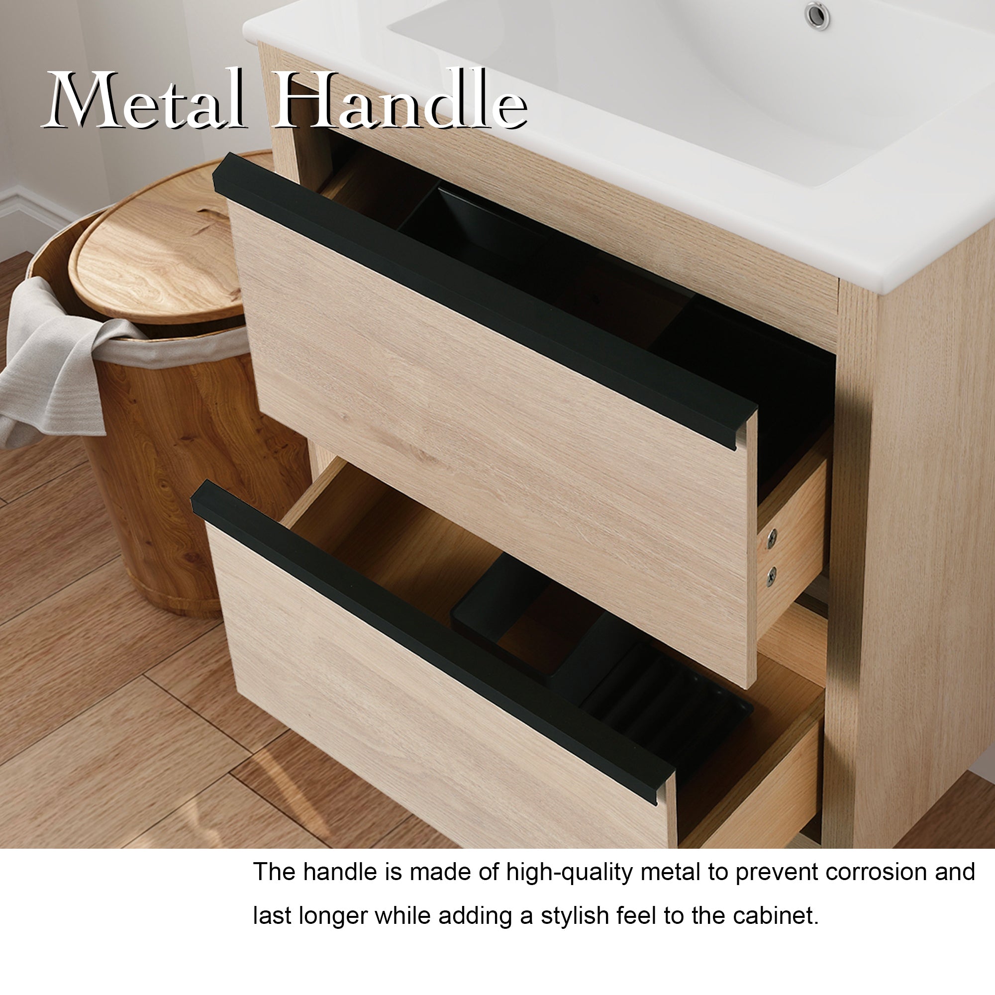 24" Floating Bathroom Vanity with 2 Soft Close drawers with Ceramic Basin