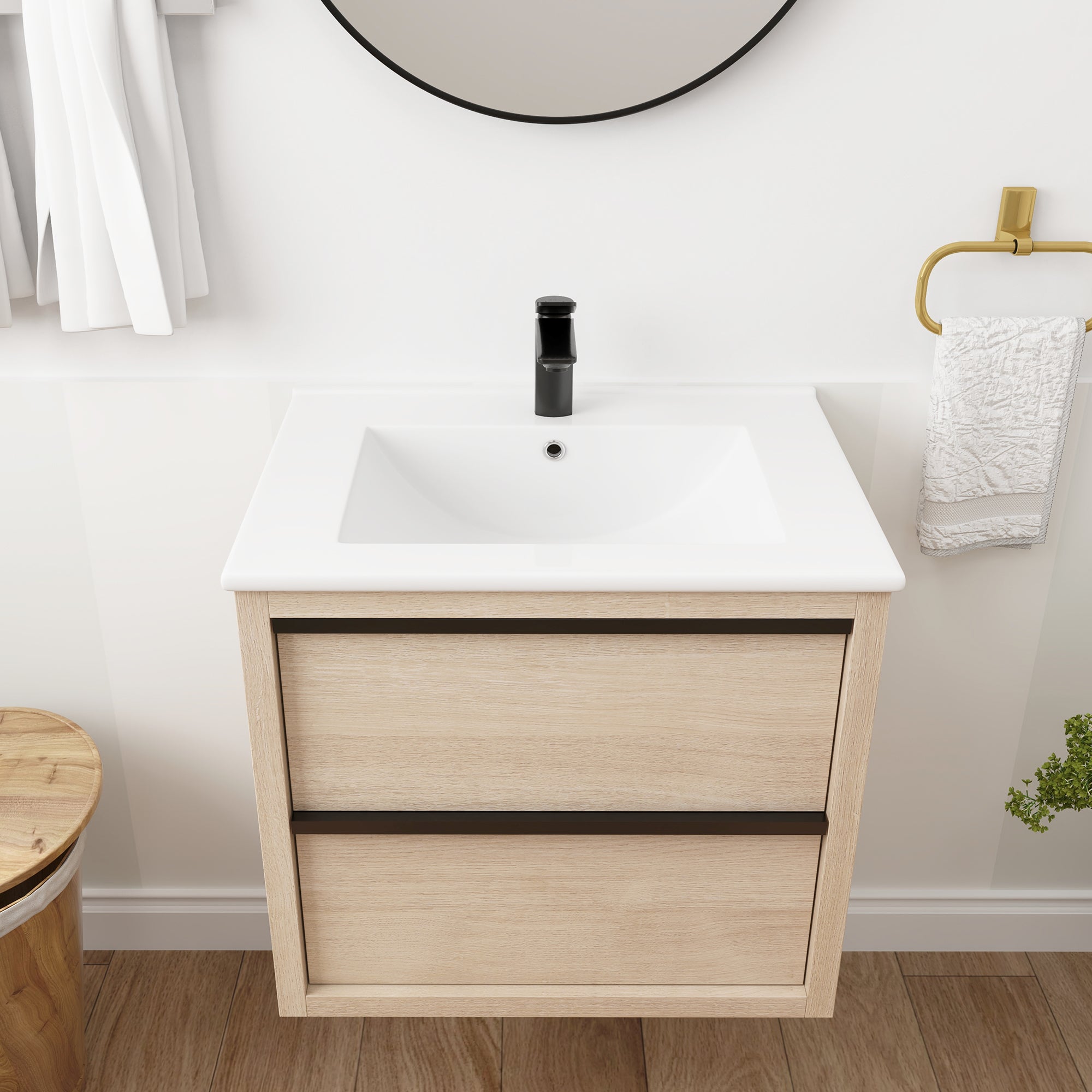 24" Floating Bathroom Vanity with 2 Soft Close drawers with Ceramic Basin