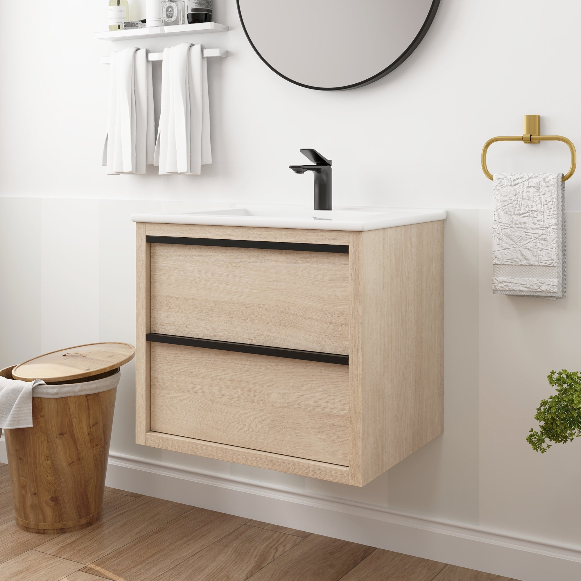 24" Floating Bathroom Vanity with 2 Soft Close drawers with Ceramic Basin