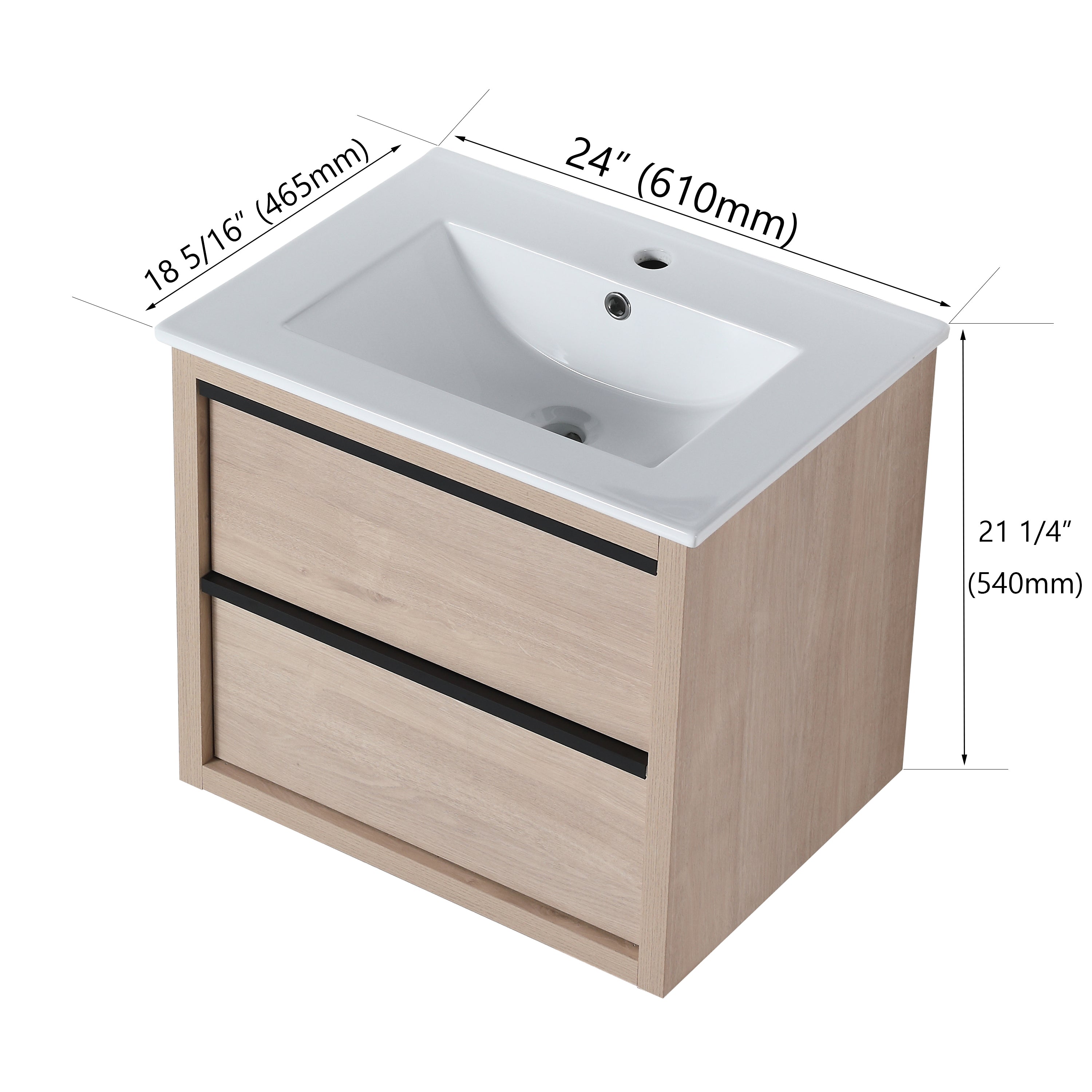 24" Floating Bathroom Vanity with 2 Soft Close drawers with Ceramic Basin