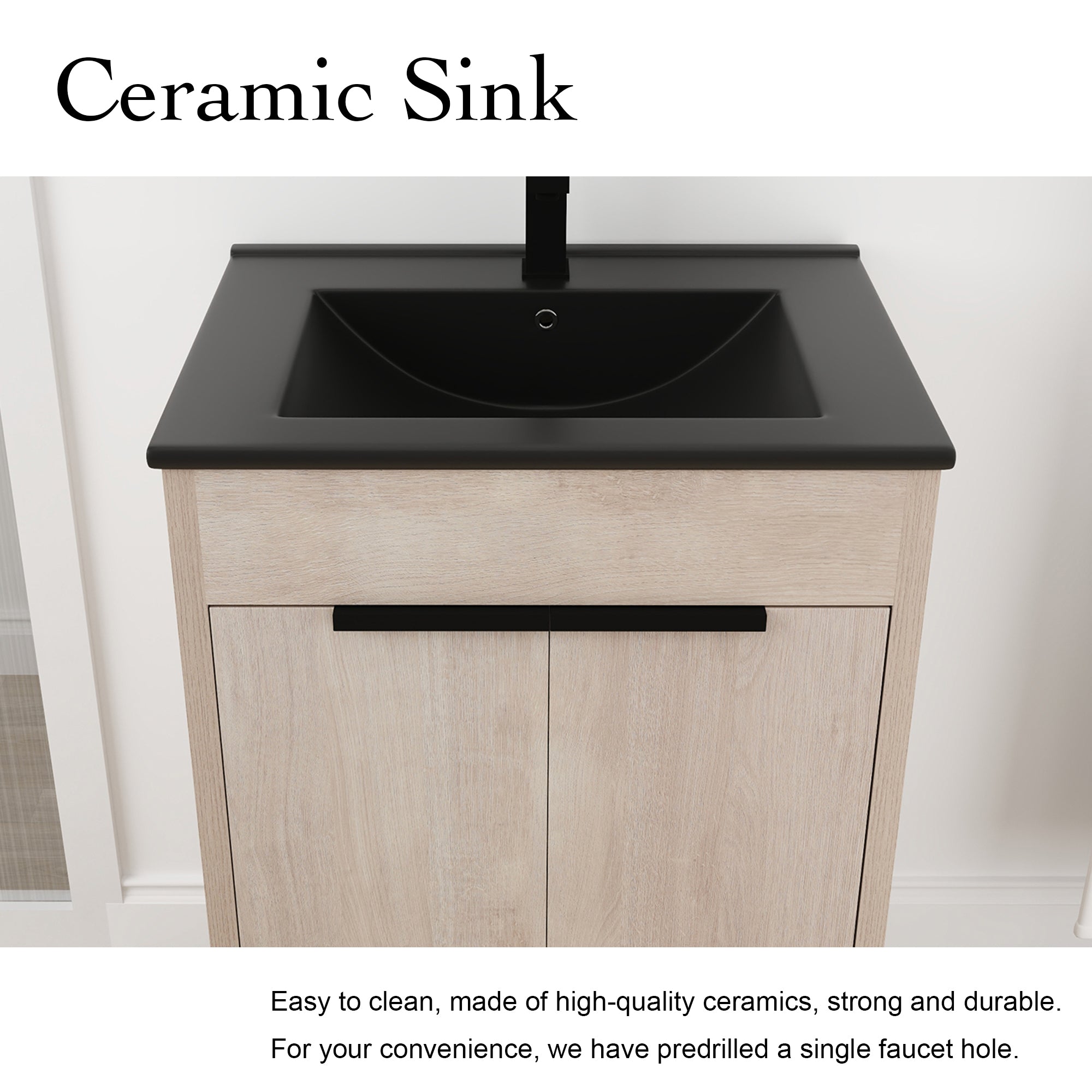 24 Inch Freestanding Bathroom Vanity with Ceramic Sink and 2 Soft-Close Cabinet Doors