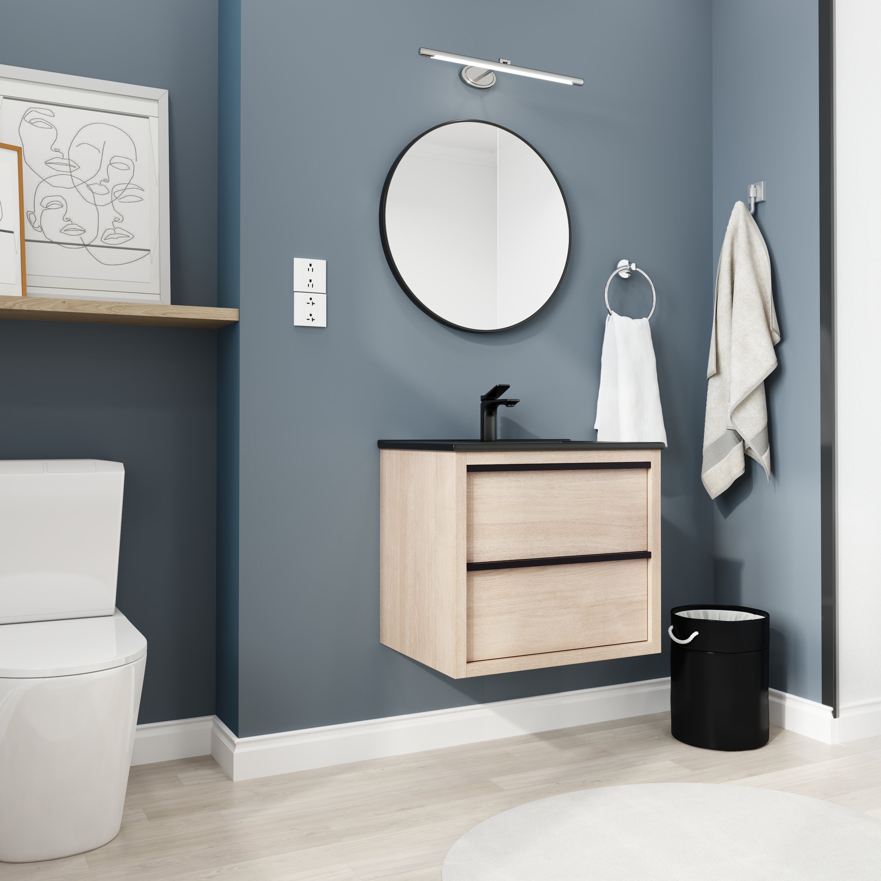 24" Floating Bathroom Vanity with 2 Soft Close drawers with Ceramic Basin