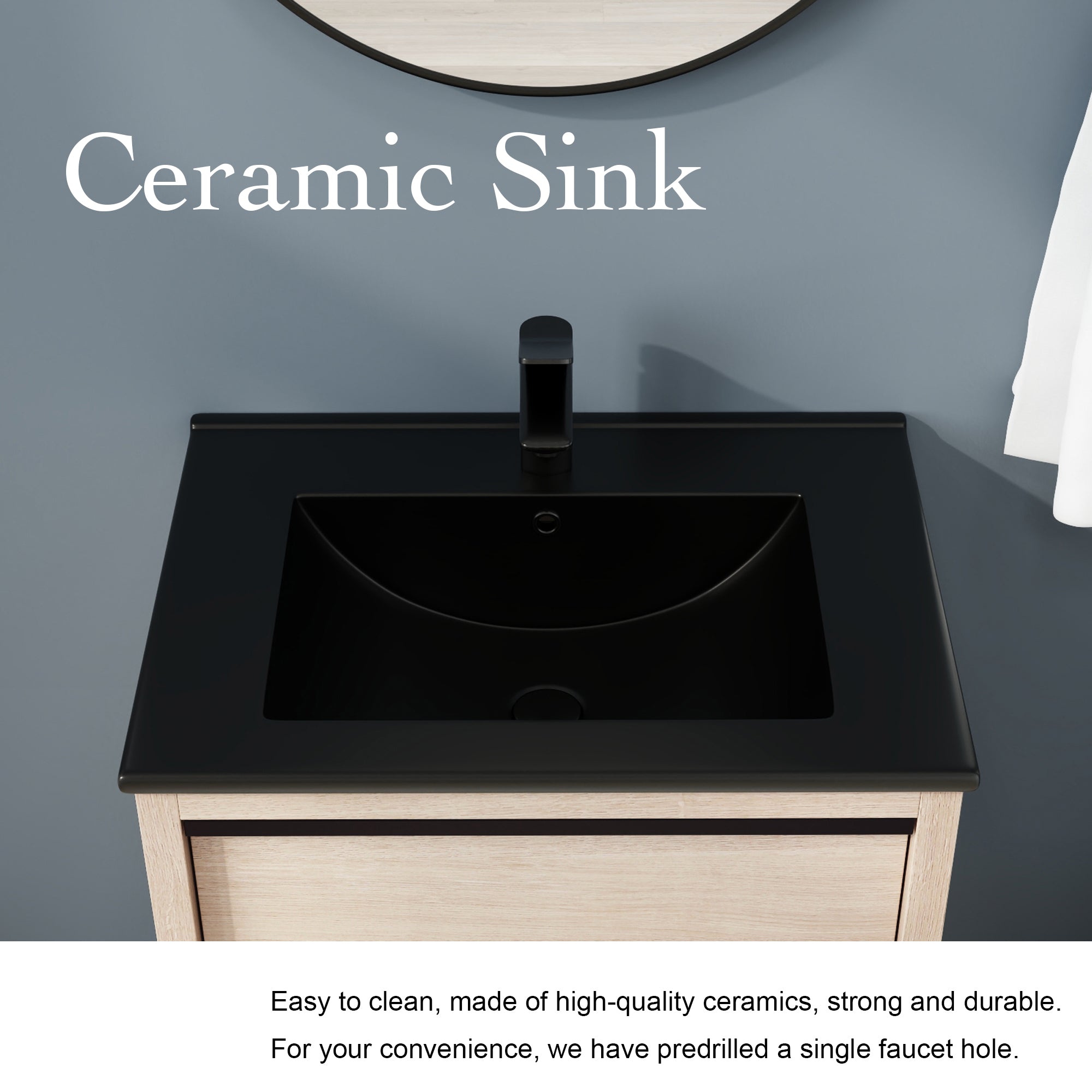 24" Floating Bathroom Vanity with 2 Soft Close drawers with Ceramic Basin