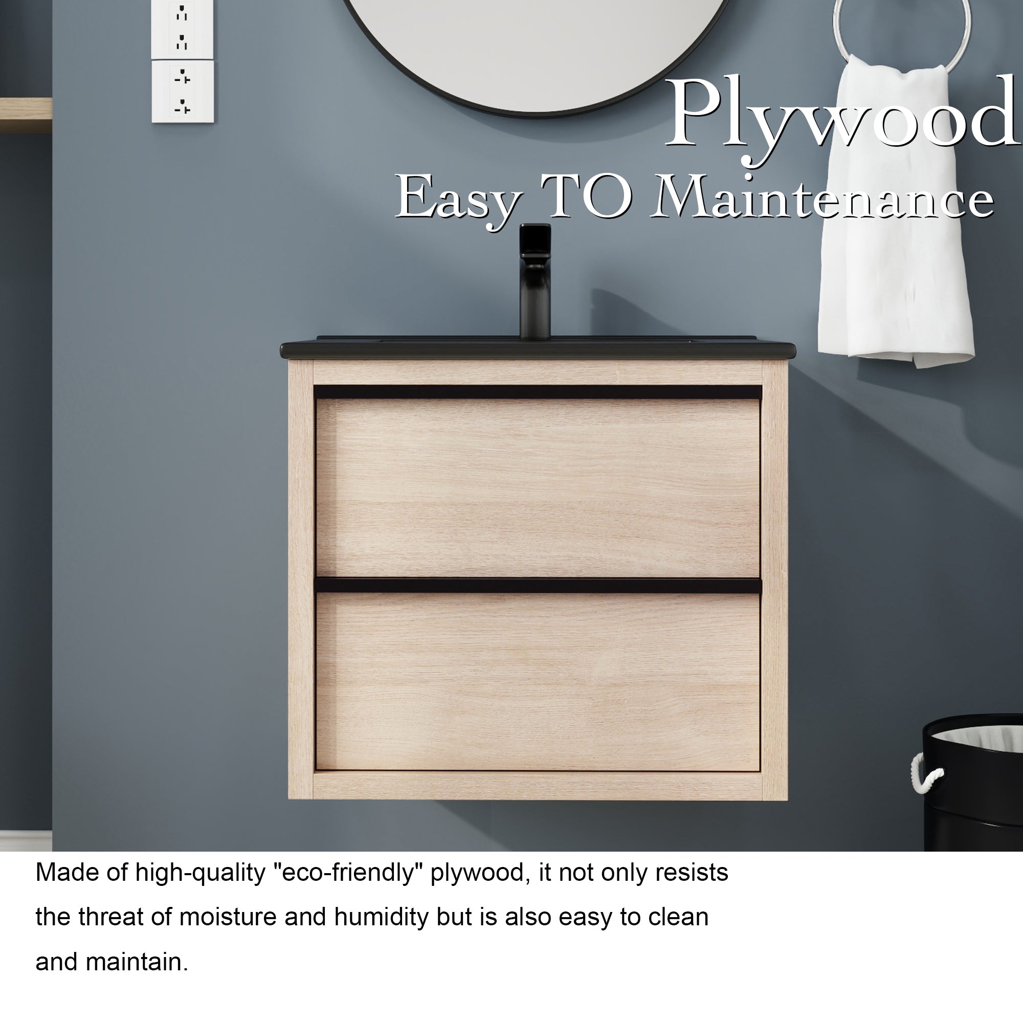 24" Floating Bathroom Vanity with 2 Soft Close drawers with Ceramic Basin