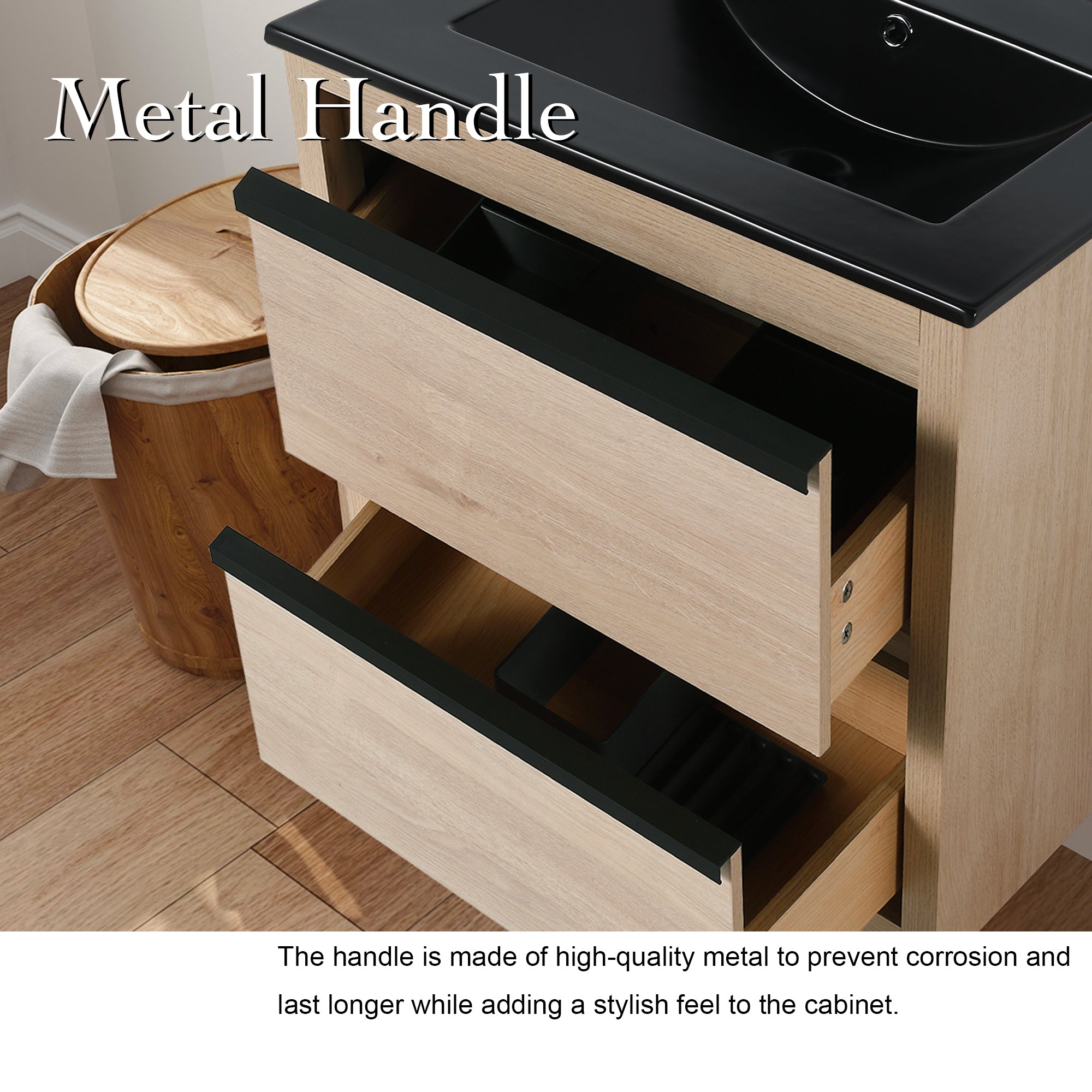 24" Floating Bathroom Vanity with 2 Soft Close drawers with Ceramic Basin