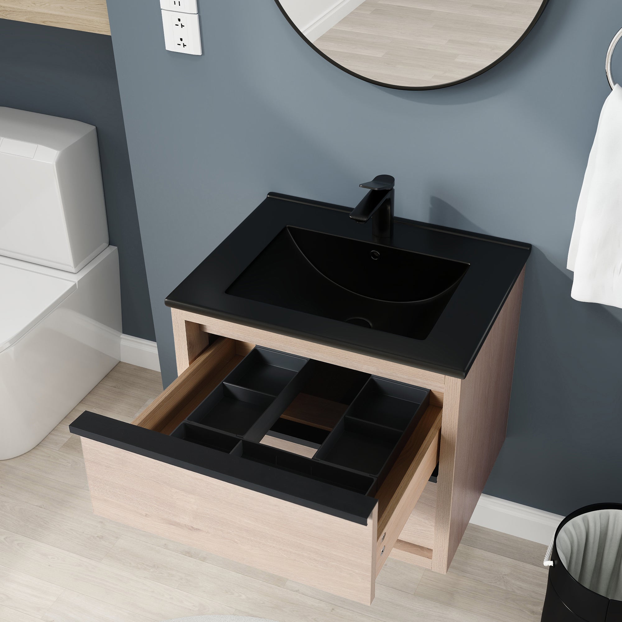 24" Floating Bathroom Vanity with 2 Soft Close drawers with Ceramic Basin