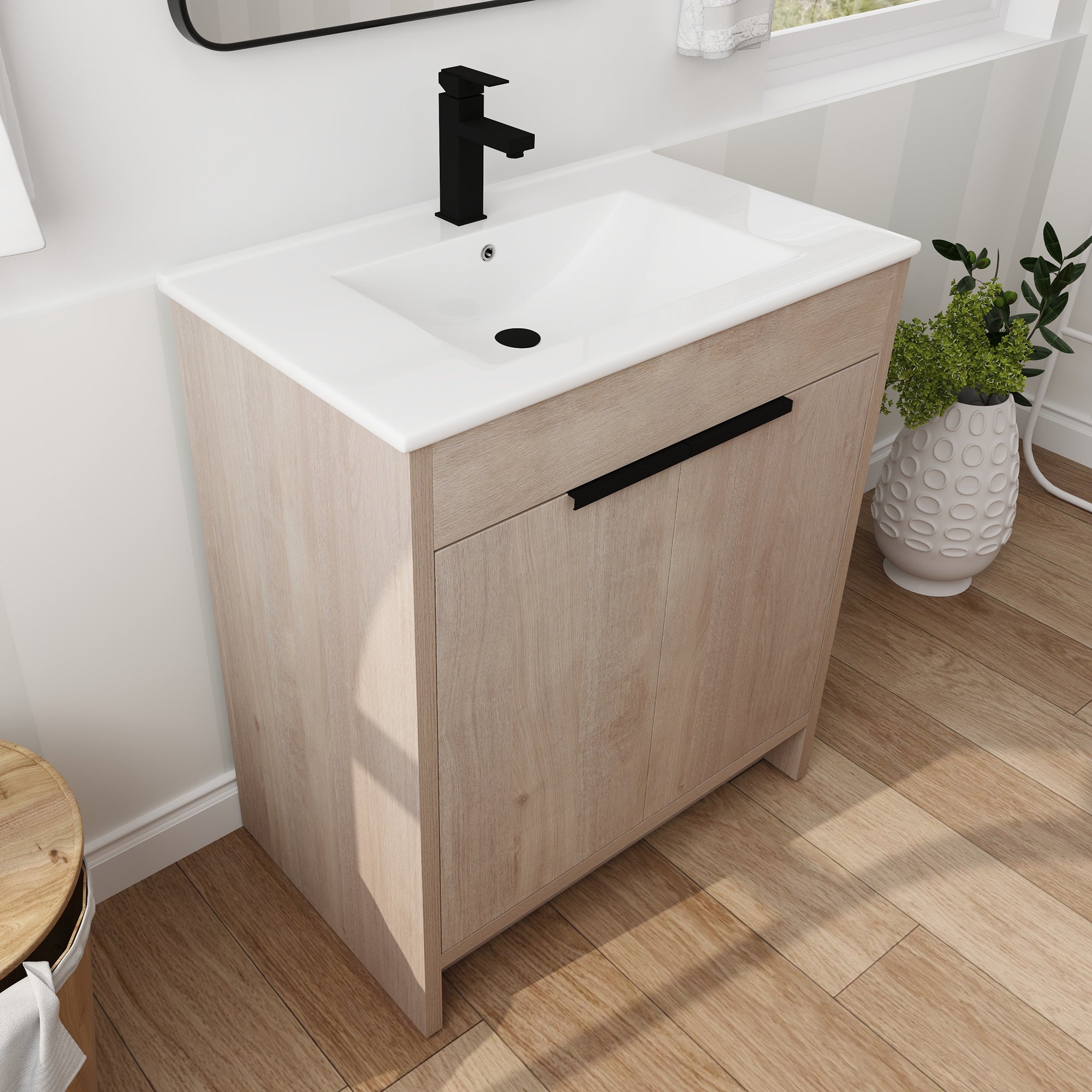 30 Inch Freestanding Bathroom Vanity with  Ceramic Sink and 2 Soft-Close Cabinet Doors