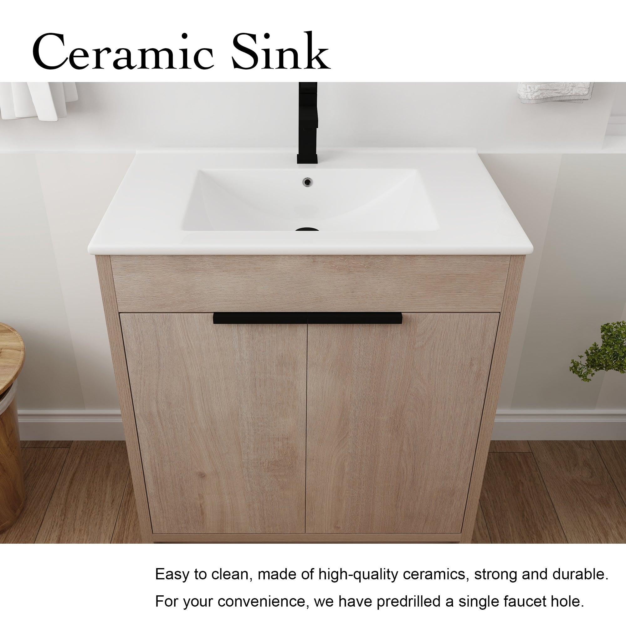 30 Inch Freestanding Bathroom Vanity with  Ceramic Sink and 2 Soft-Close Cabinet Doors
