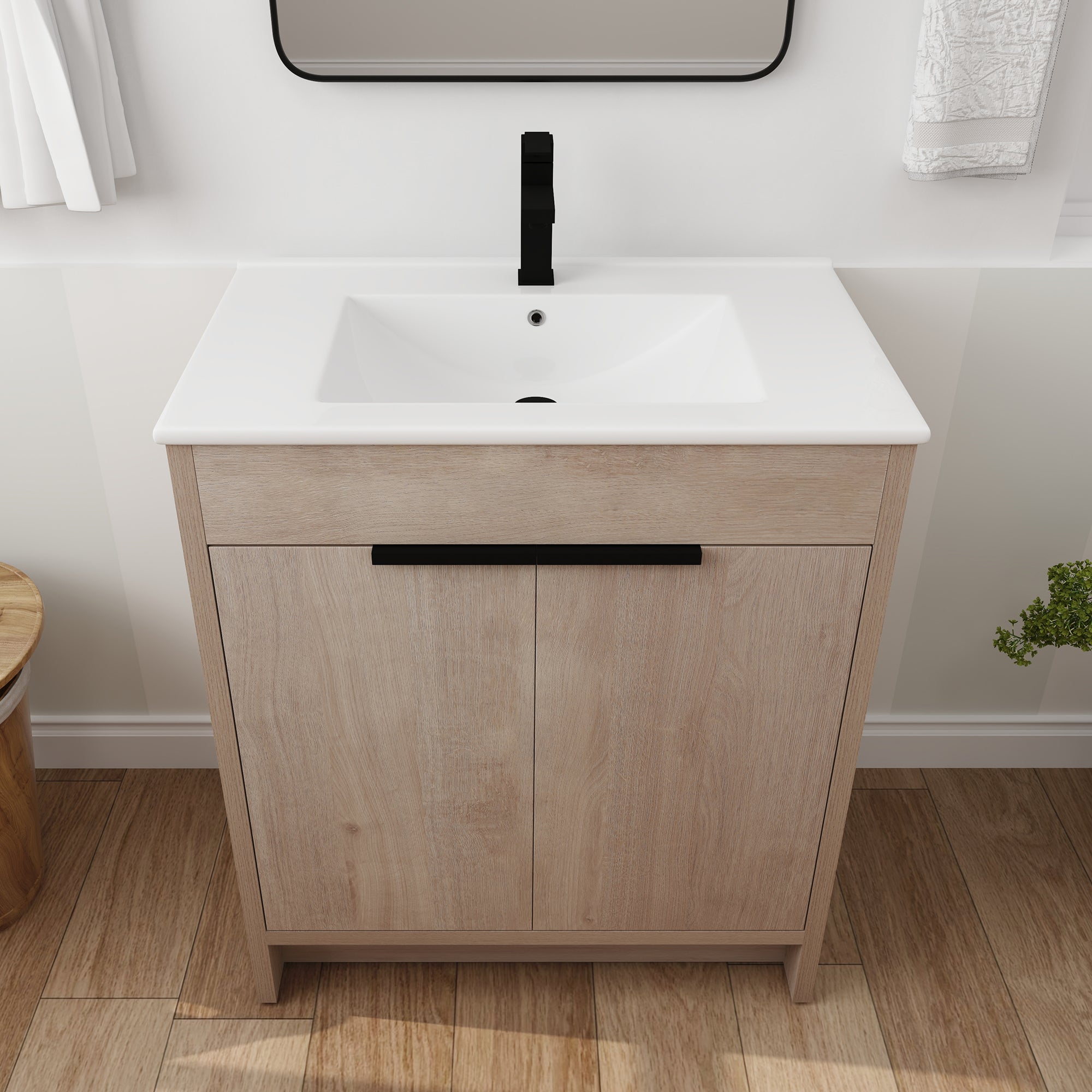 30 Inch Freestanding Bathroom Vanity with  Ceramic Sink and 2 Soft-Close Cabinet Doors