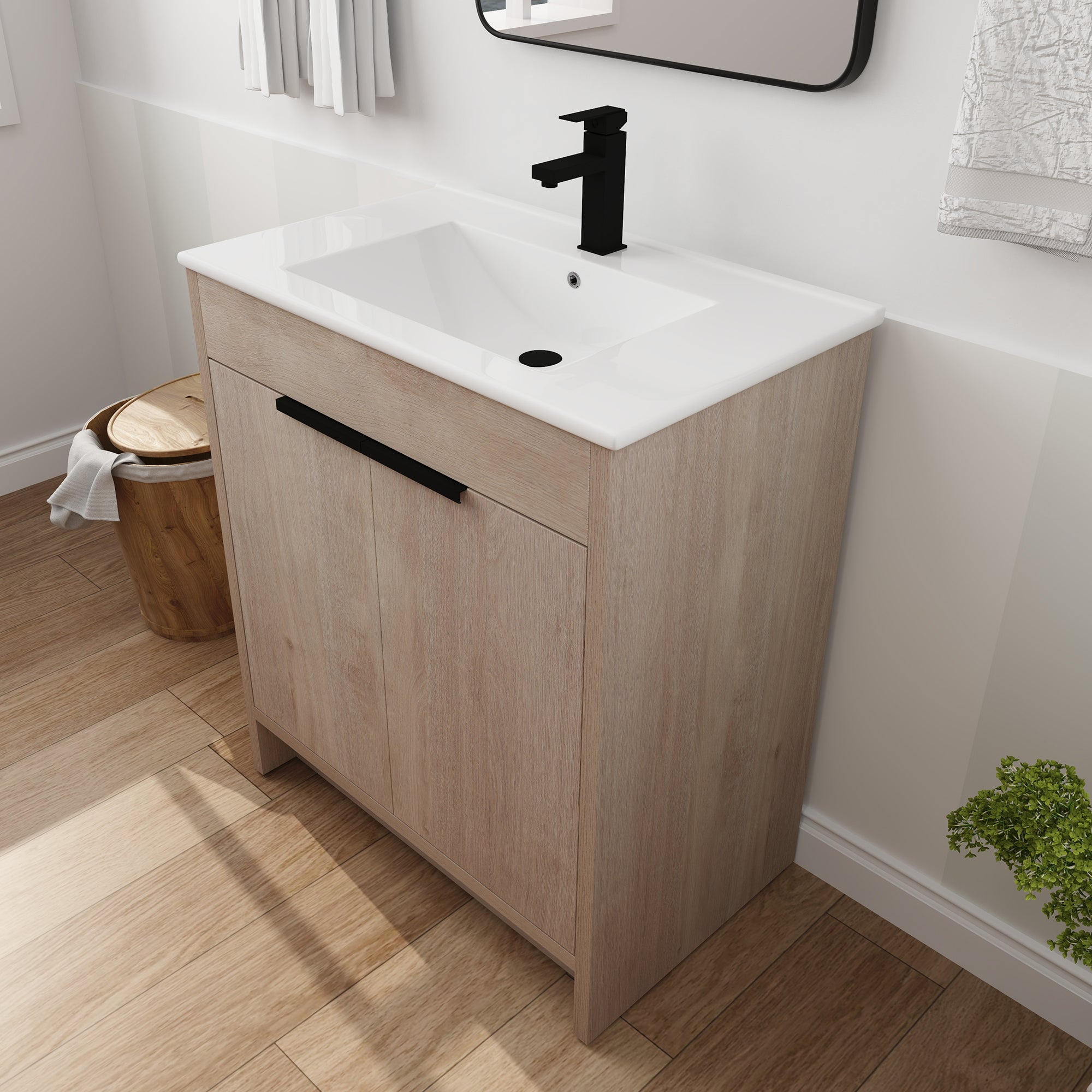 30 Inch Freestanding Bathroom Vanity with  Ceramic Sink and 2 Soft-Close Cabinet Doors