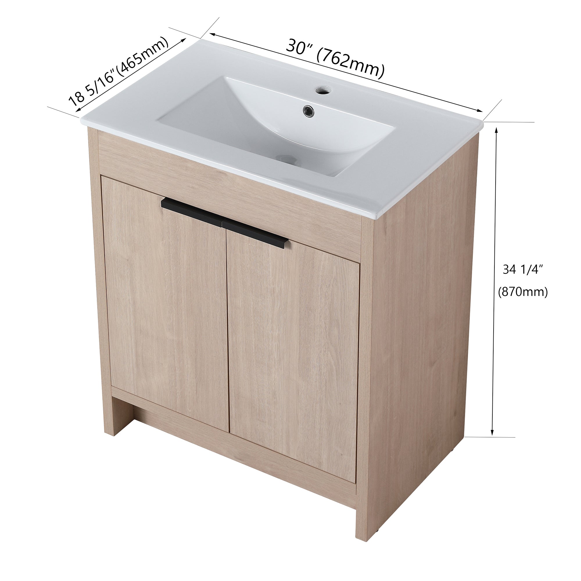 30 Inch Freestanding Bathroom Vanity with  Ceramic Sink and 2 Soft-Close Cabinet Doors