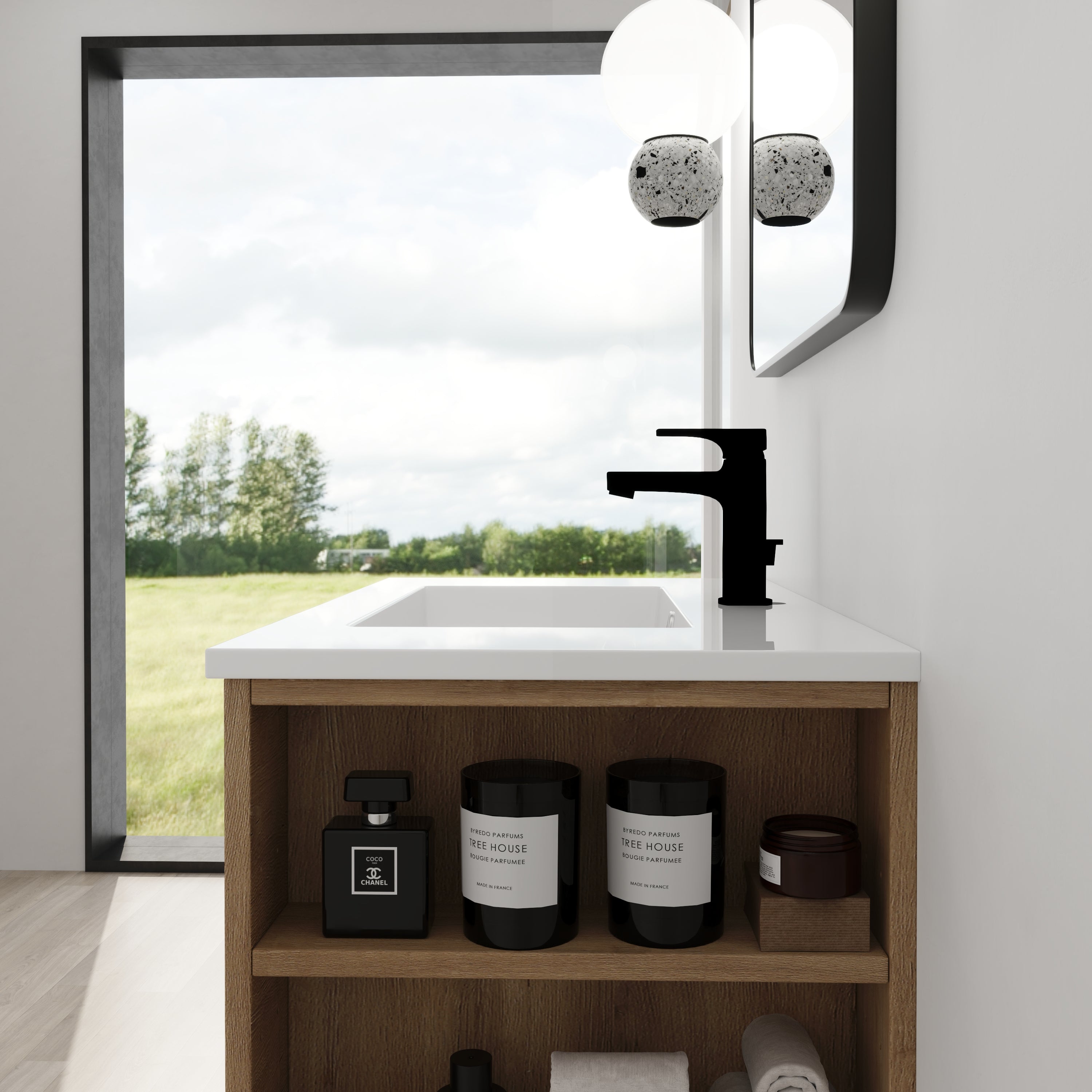 30 Inch Wall Mounting Bathroom Vanity with Cultured Marble Sink with Soft Close Drawer and Side Shelf