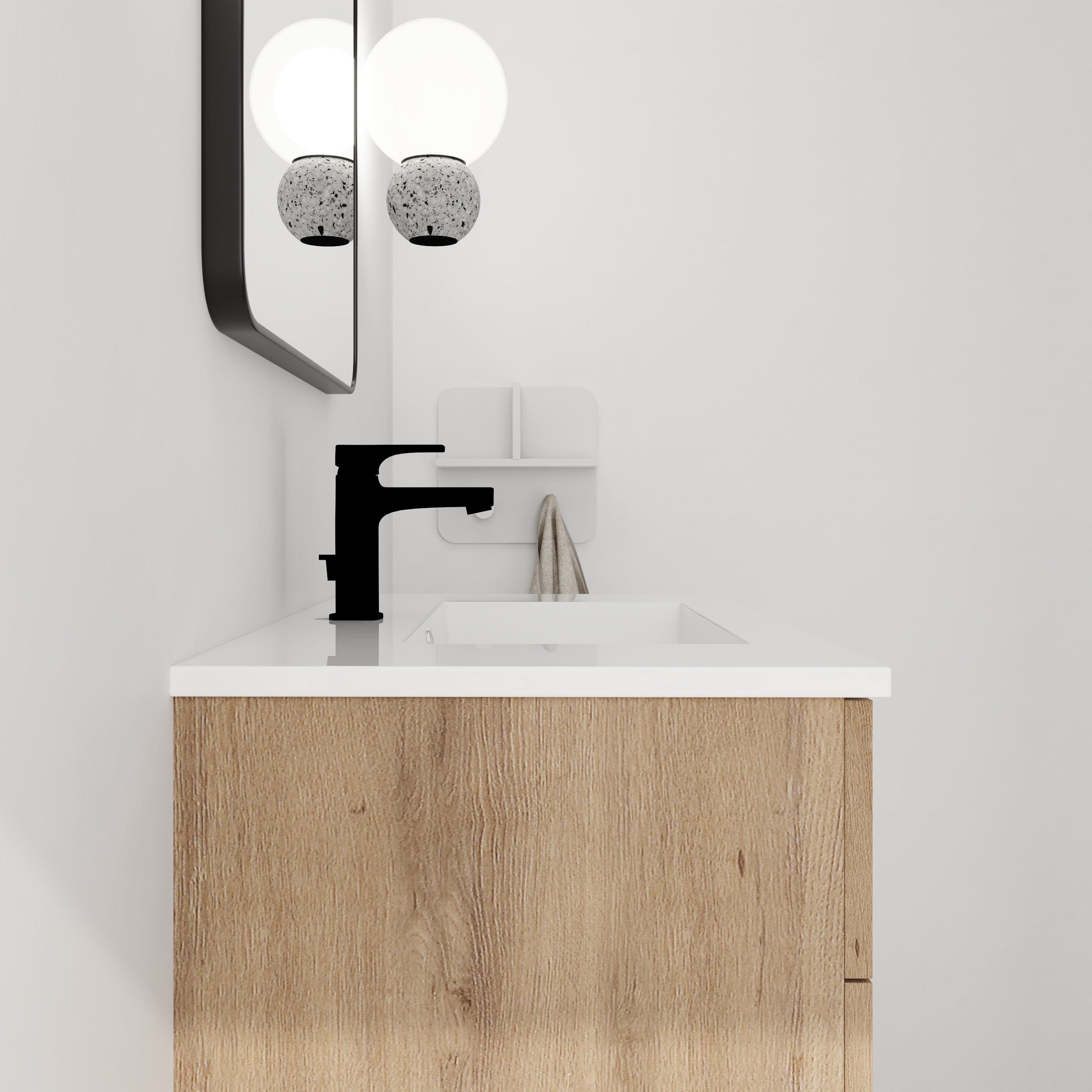 30 Inch Wall Mounting Bathroom Vanity with Cultured Marble Sink with Soft Close Drawer and Side Shelf