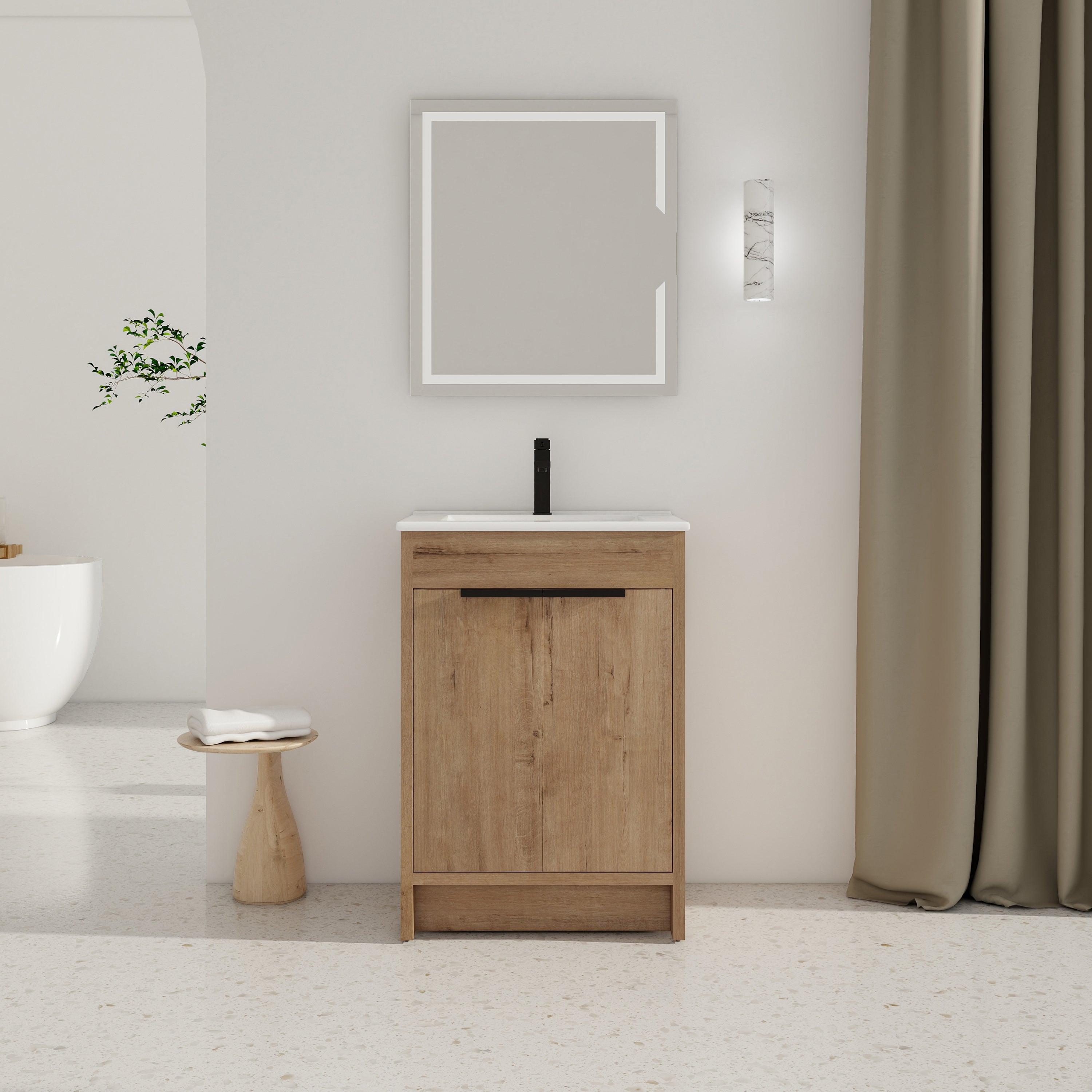 24 Inch Freestanding Bathroom Vanity with Ceramic Sink and 2 Soft-Close Cabinet Doors
