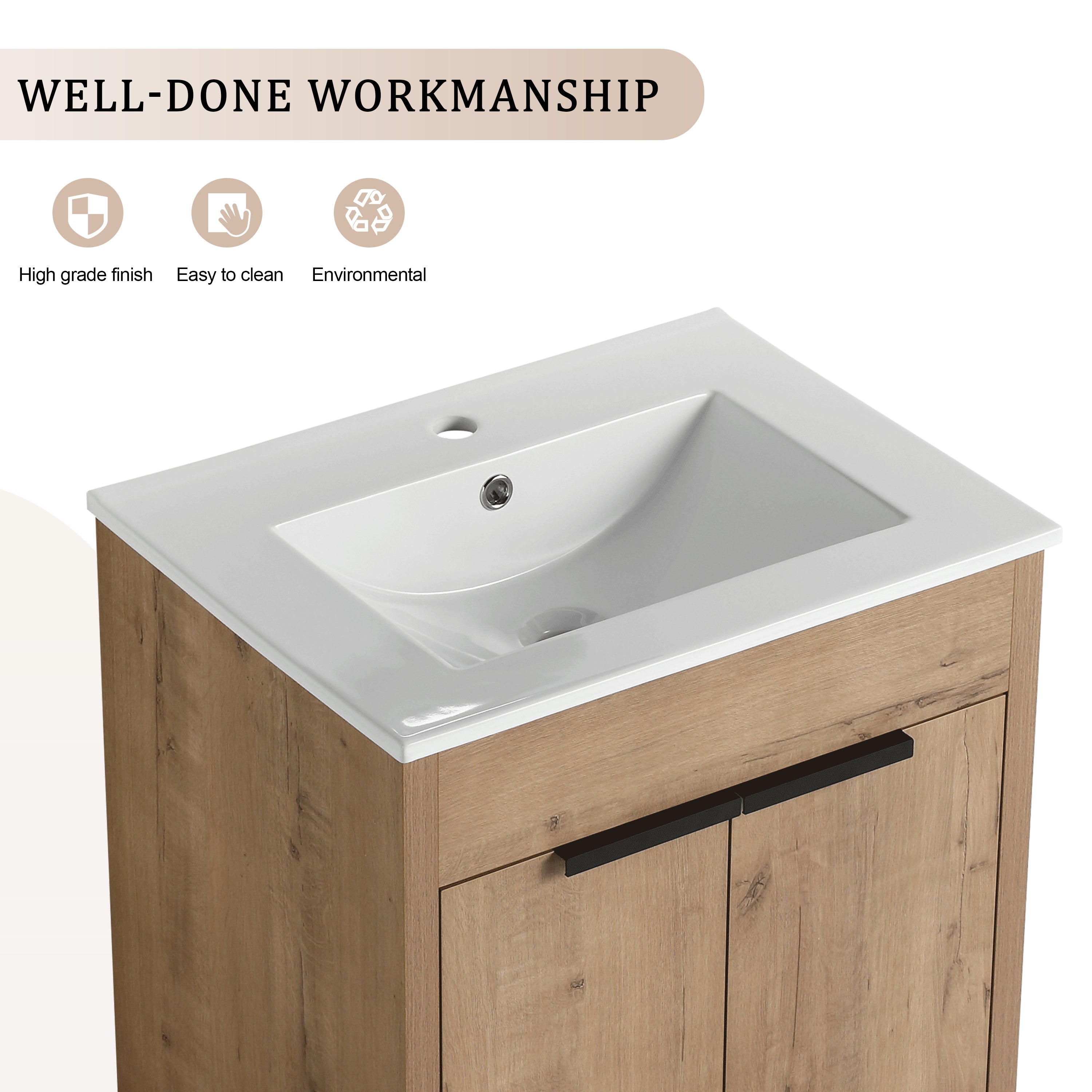 24 Inch Freestanding Bathroom Vanity with Ceramic Sink and 2 Soft-Close Cabinet Doors