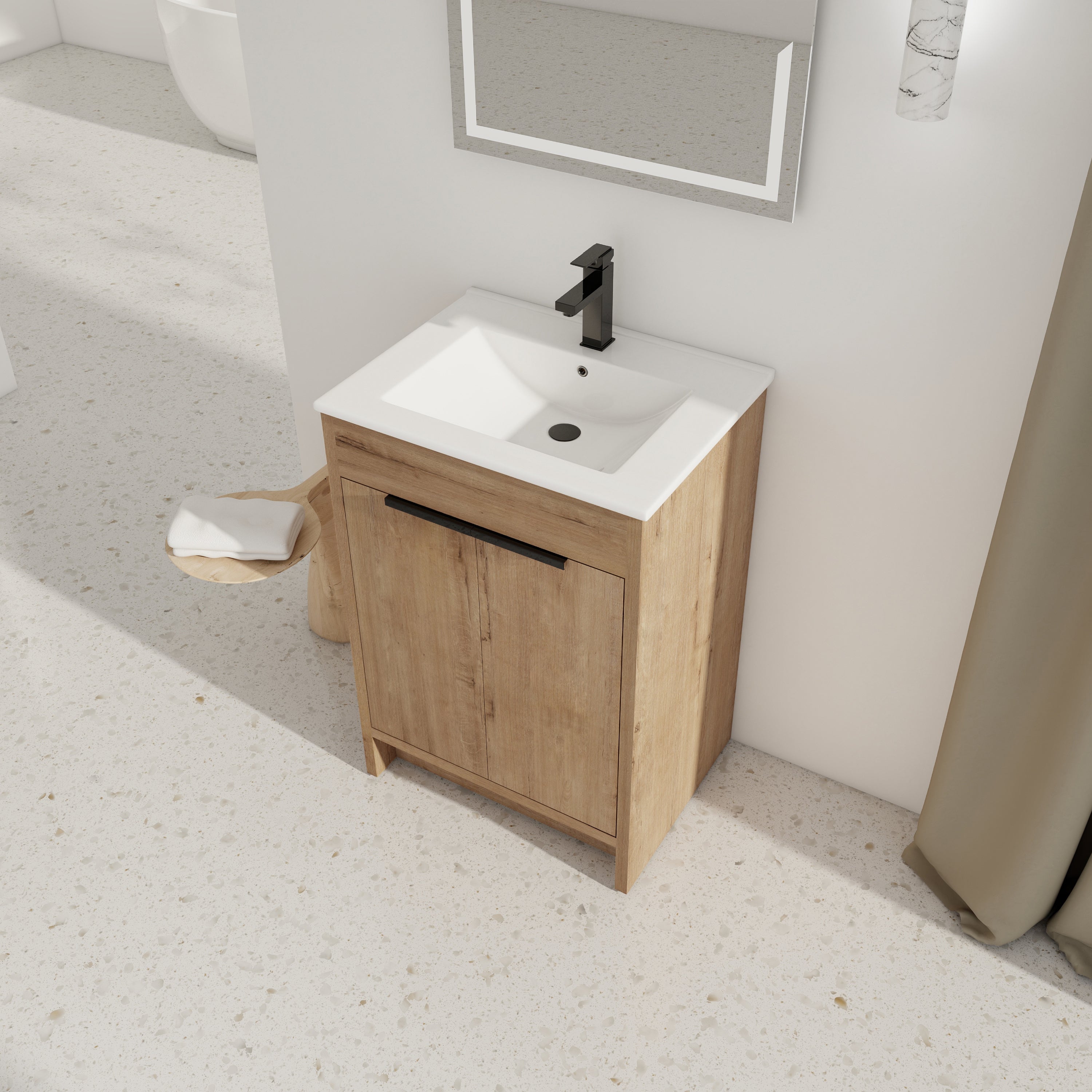 24 Inch Freestanding Bathroom Vanity with Ceramic Sink and 2 Soft-Close Cabinet Doors