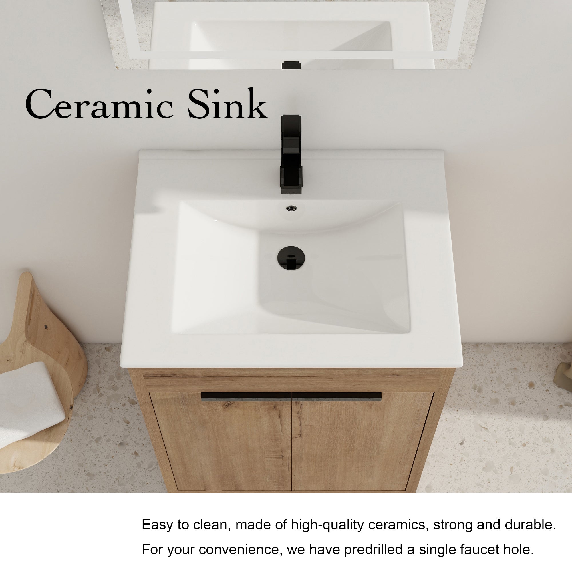 24 Inch Freestanding Bathroom Vanity with Ceramic Sink and 2 Soft-Close Cabinet Doors