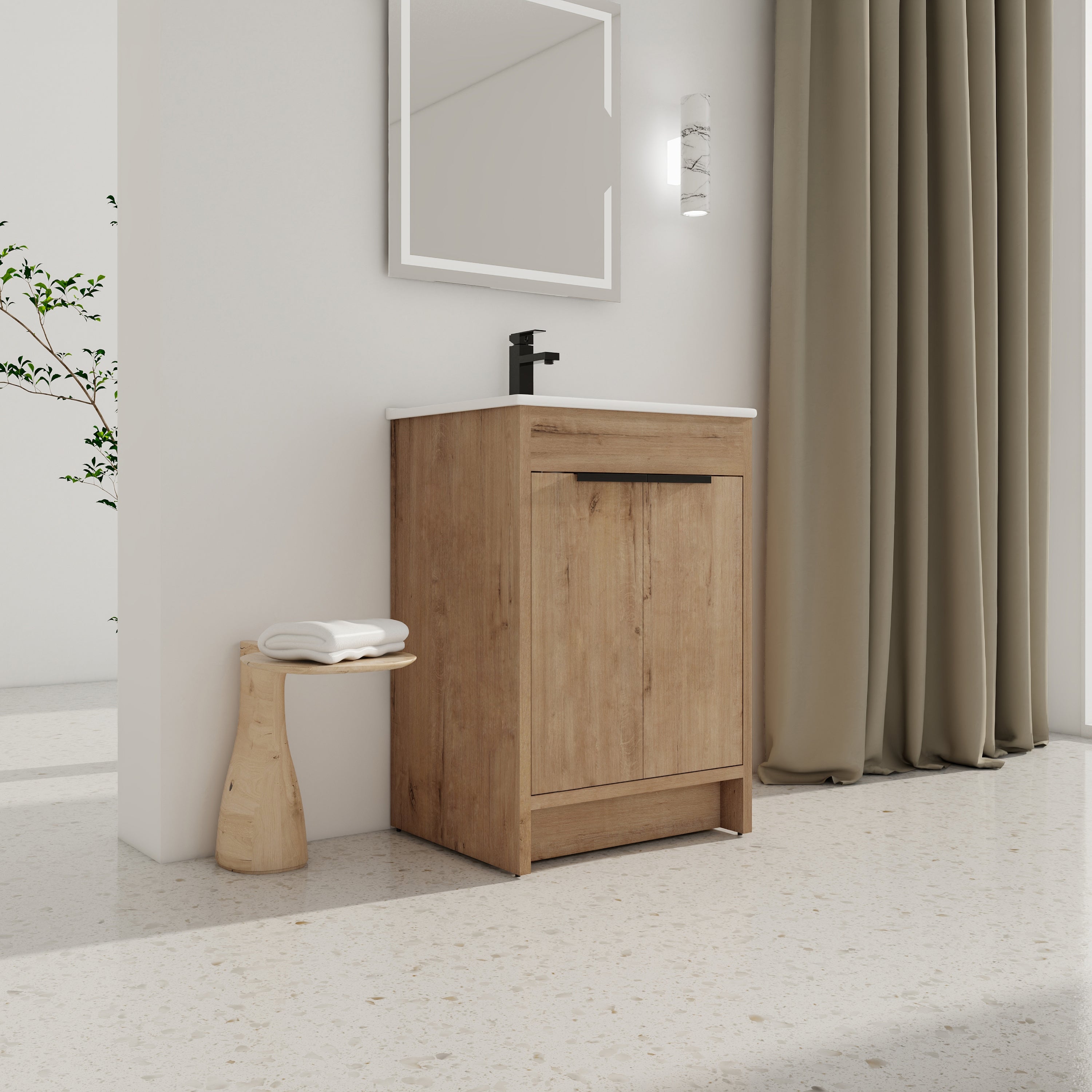 24 Inch Freestanding Bathroom Vanity with Ceramic Sink and 2 Soft-Close Cabinet Doors