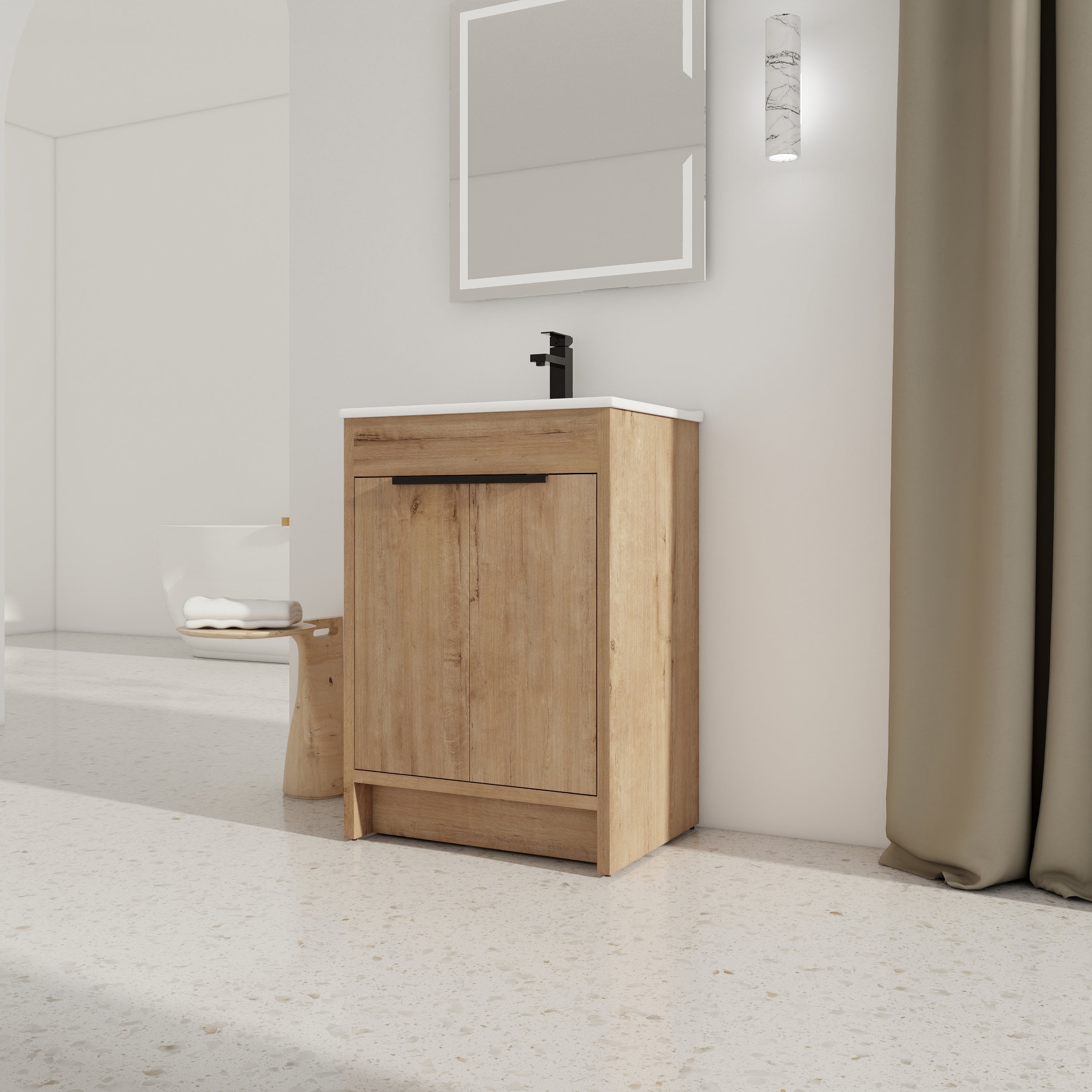 24 Inch Freestanding Bathroom Vanity with Ceramic Sink and 2 Soft-Close Cabinet Doors