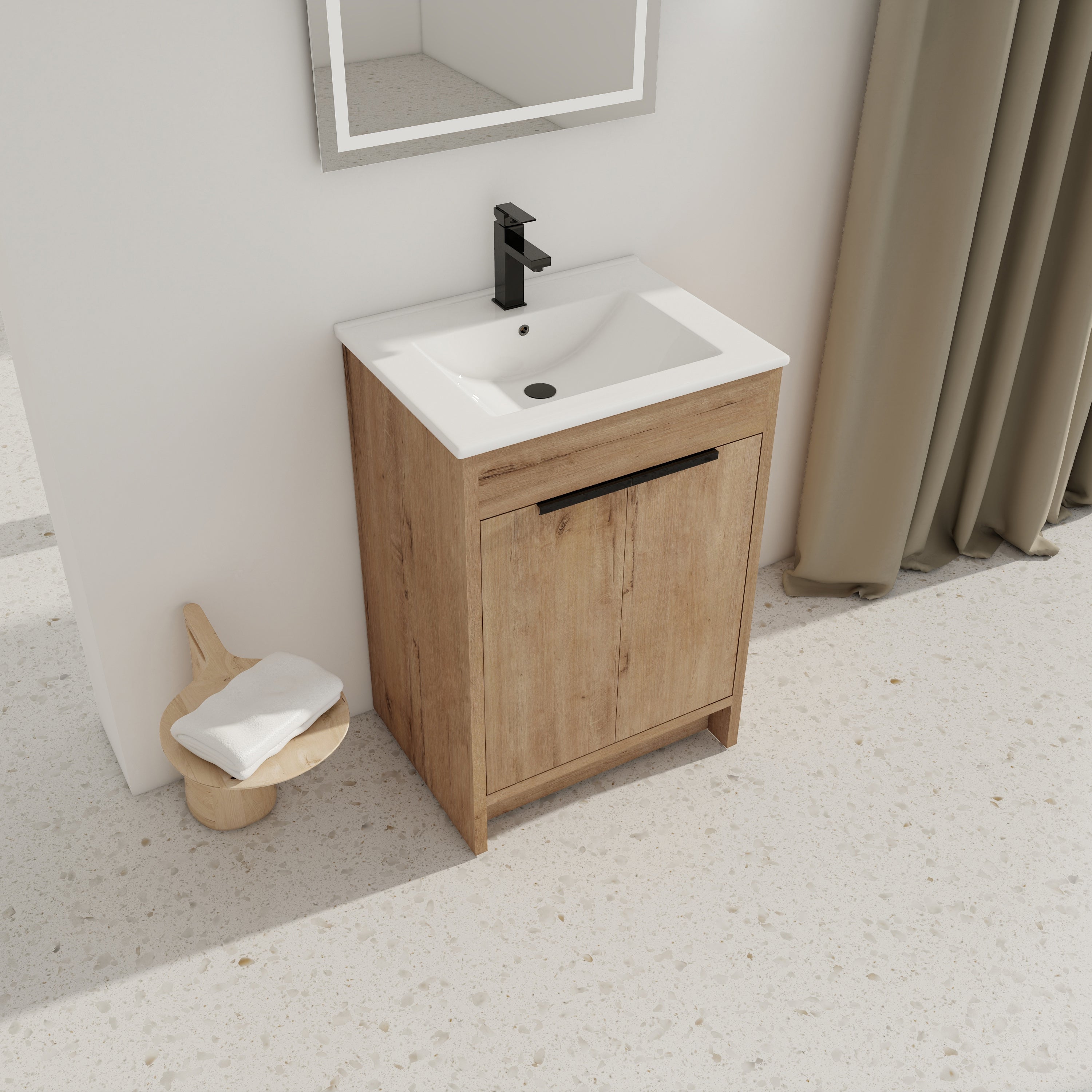 24 Inch Freestanding Bathroom Vanity with Ceramic Sink and 2 Soft-Close Cabinet Doors