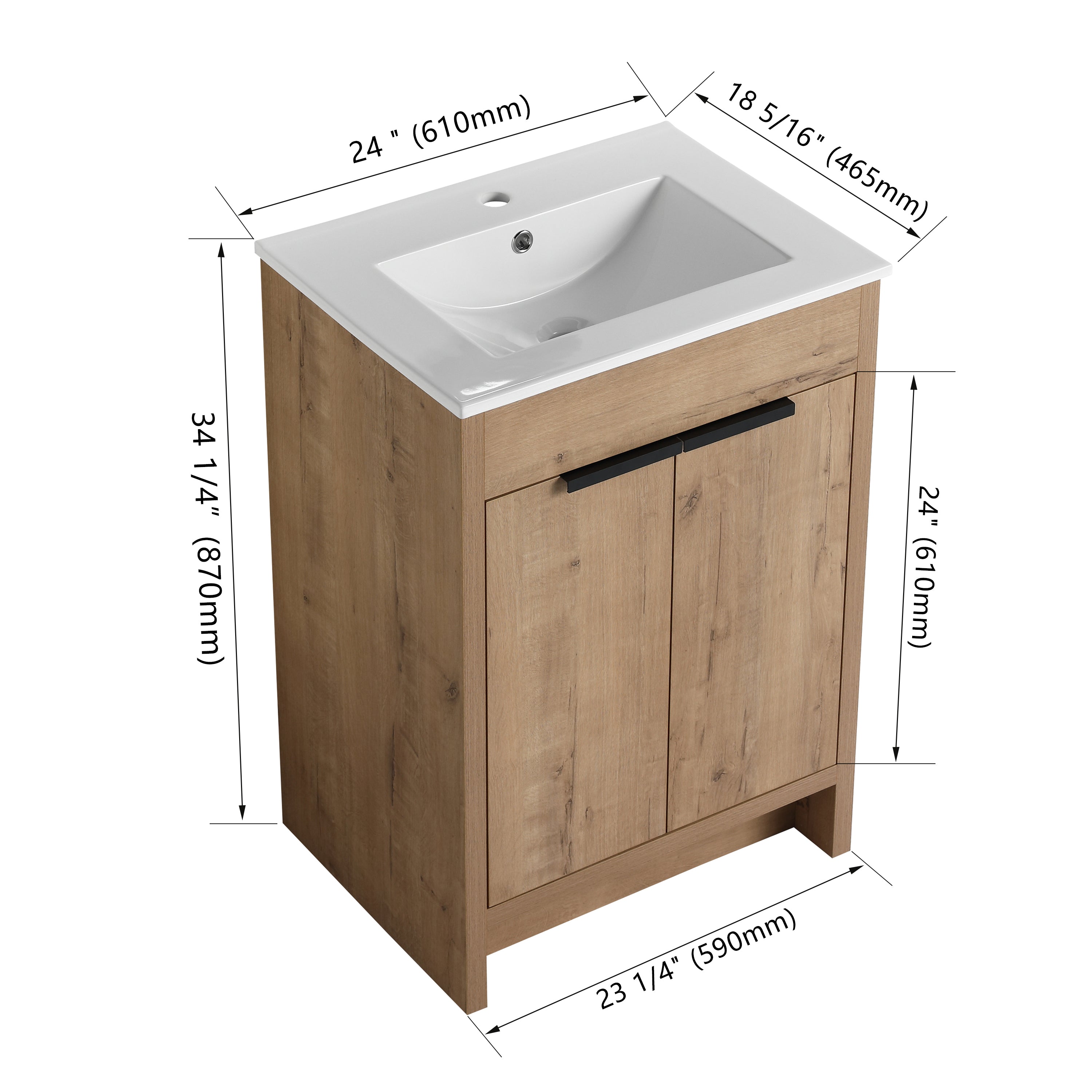 24 Inch Freestanding Bathroom Vanity with Ceramic Sink and 2 Soft-Close Cabinet Doors