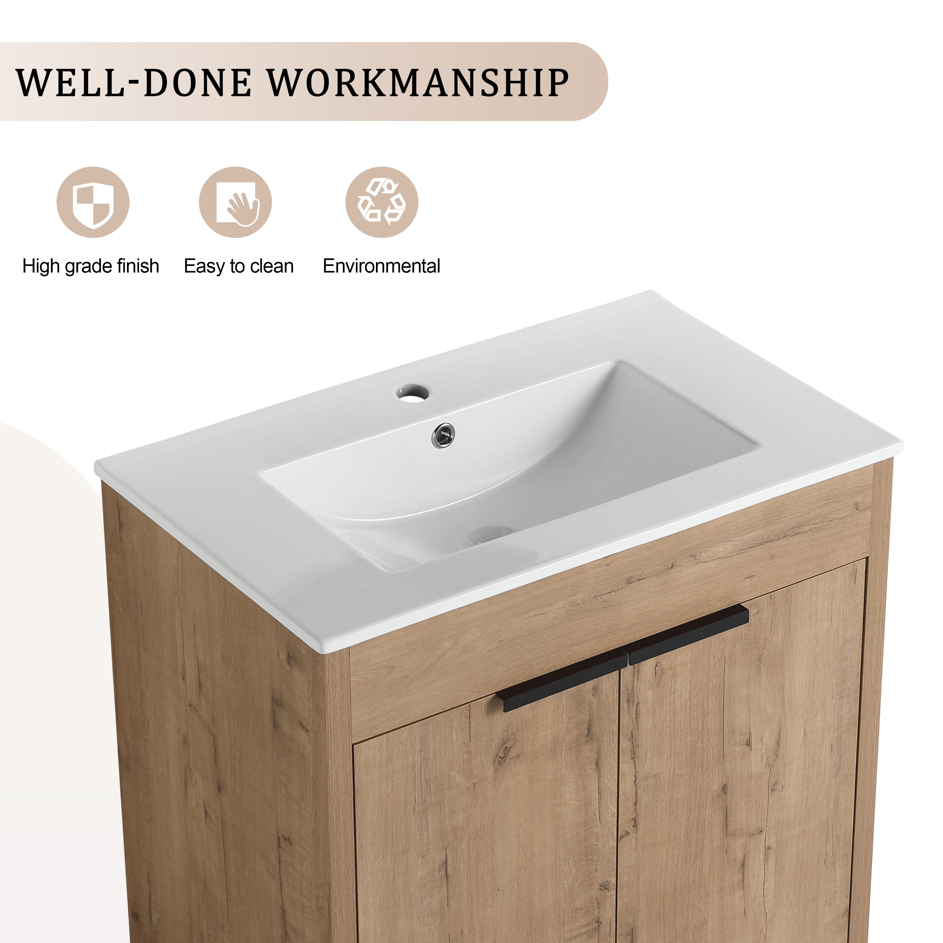 30 Inch Freestanding Bathroom Vanity with  Ceramic Sink and 2 Soft-Close Cabinet Doors