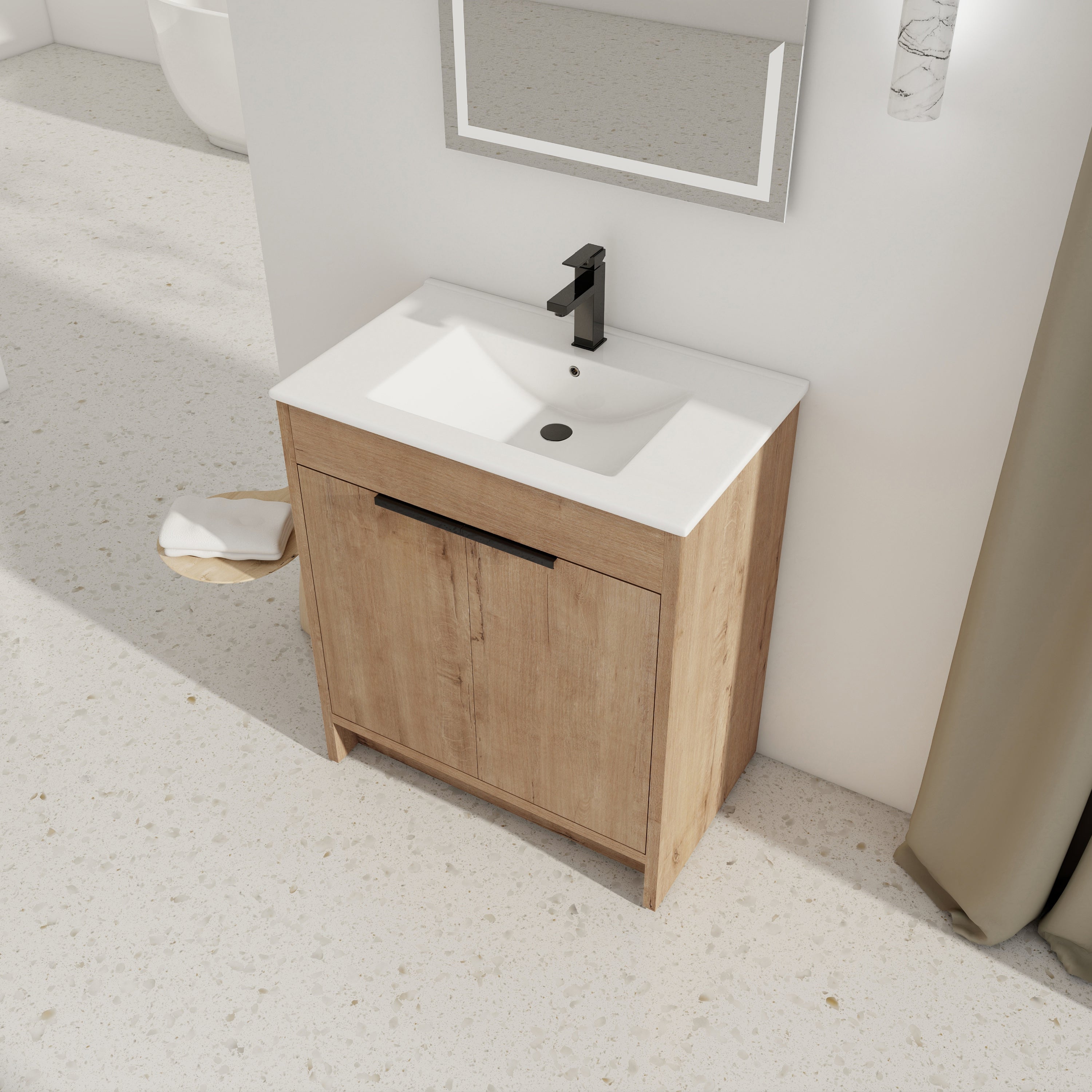 30 Inch Freestanding Bathroom Vanity with  Ceramic Sink and 2 Soft-Close Cabinet Doors