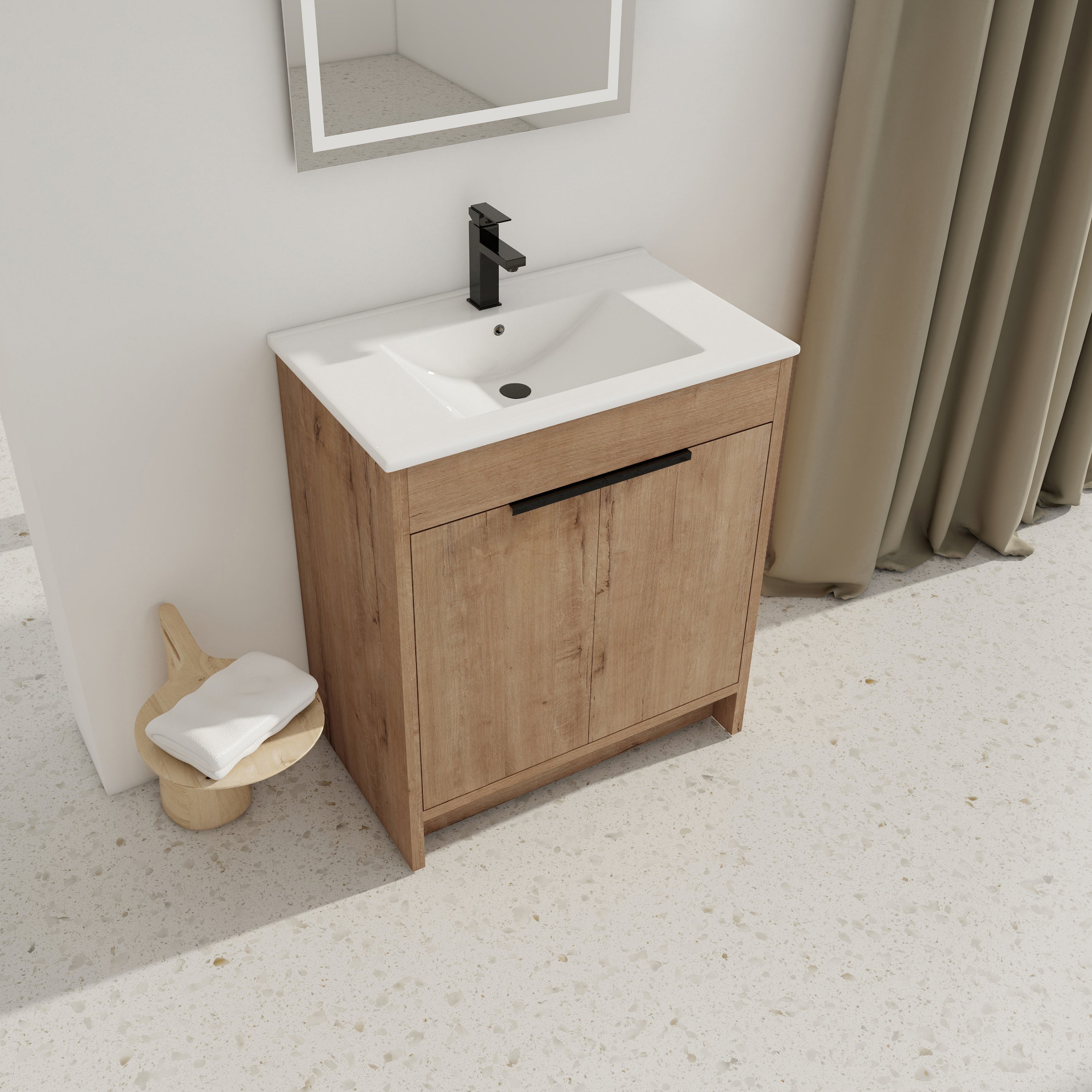 30 Inch Freestanding Bathroom Vanity with  Ceramic Sink and 2 Soft-Close Cabinet Doors
