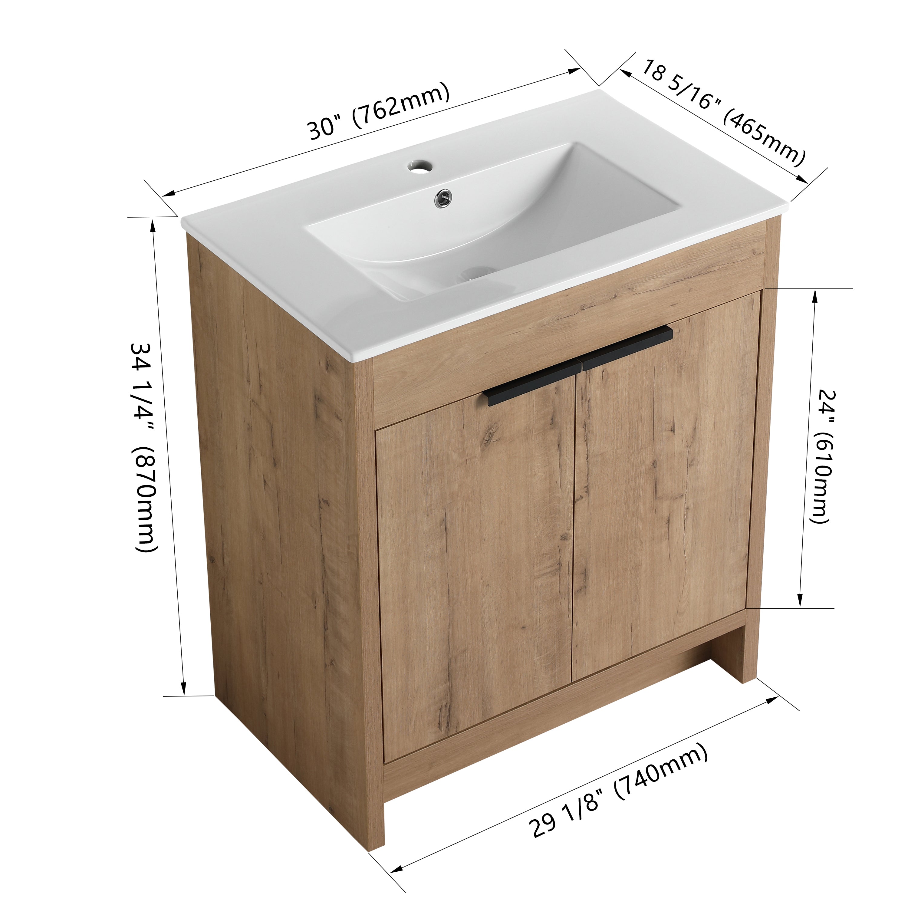30 Inch Freestanding Bathroom Vanity with  Ceramic Sink and 2 Soft-Close Cabinet Doors