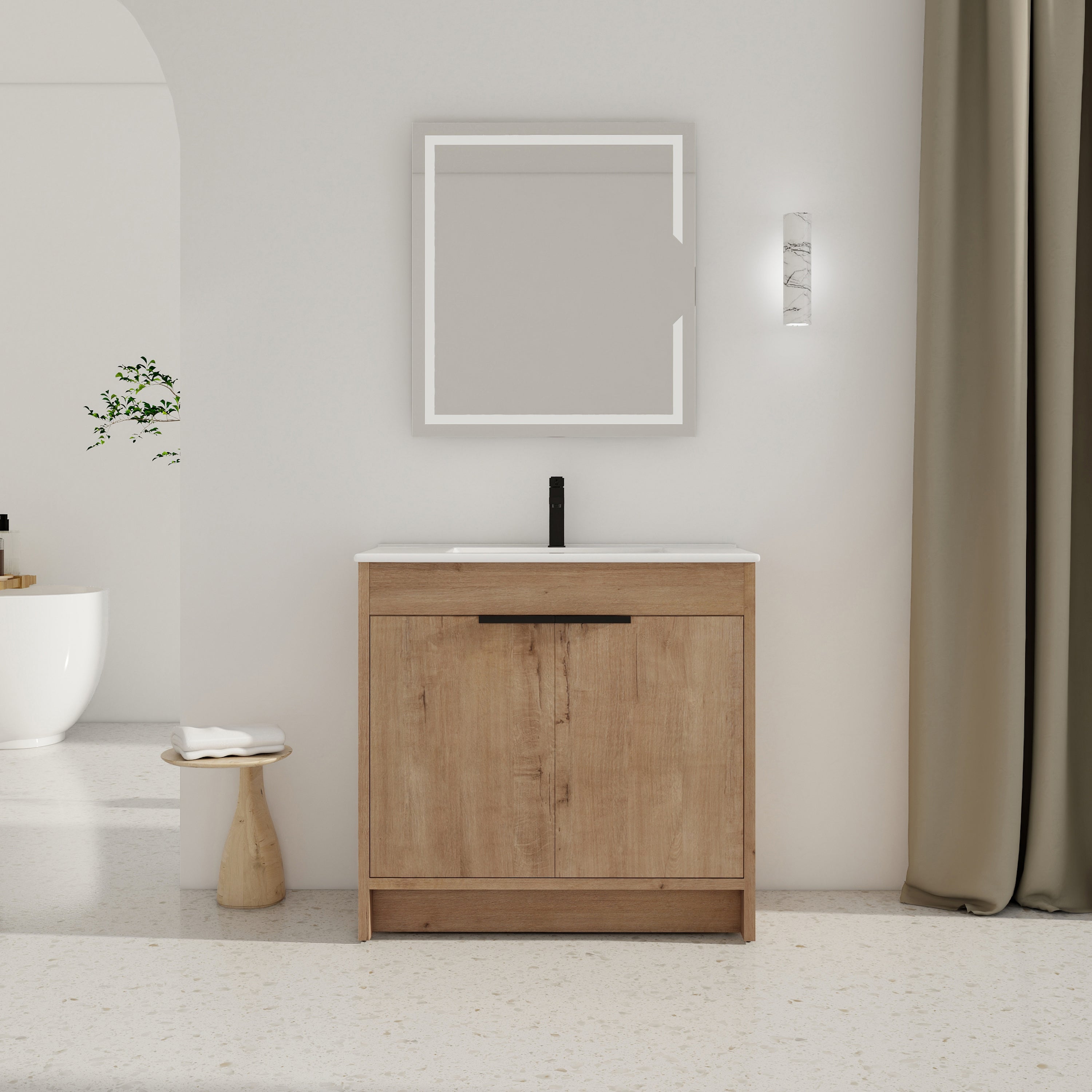 36 Inch Freestanding Bathroom Vanity with Ceramic Sink and 2 Soft-Close Cabinet Doors
