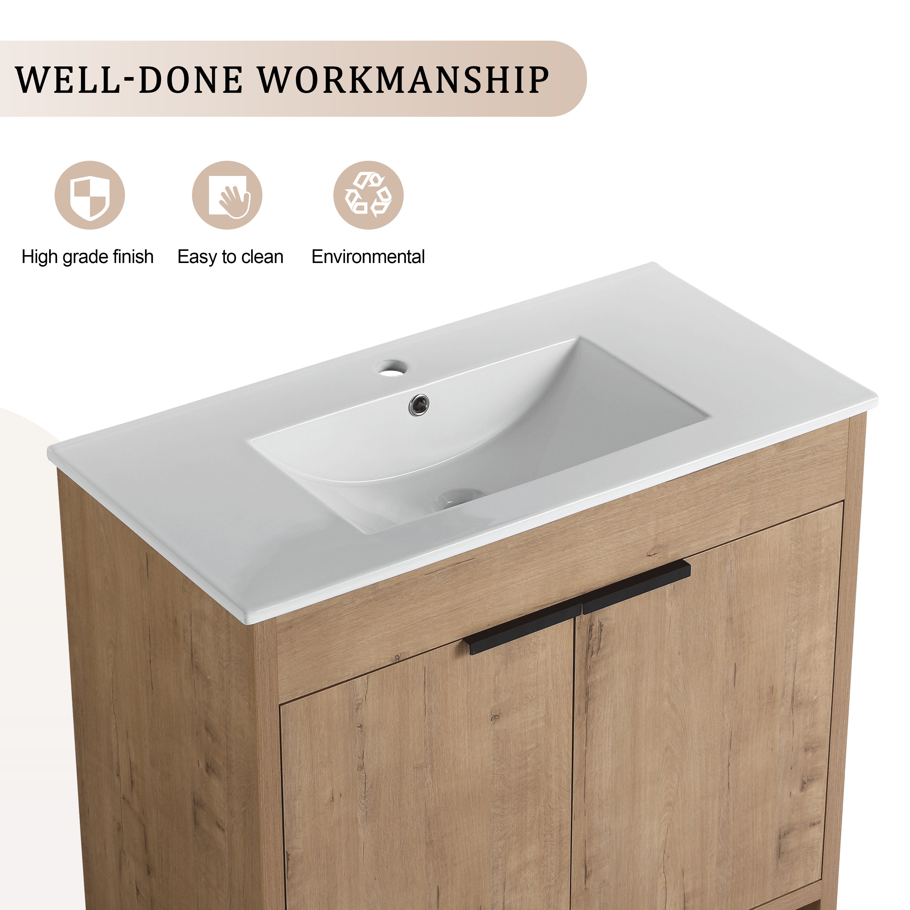 36 Inch Freestanding Bathroom Vanity with Ceramic Sink and 2 Soft-Close Cabinet Doors
