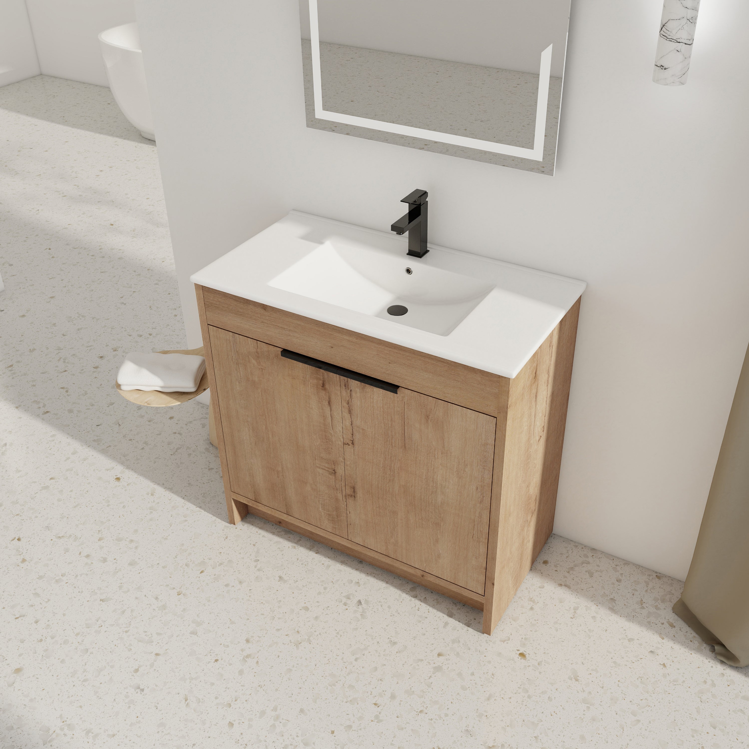 36 Inch Freestanding Bathroom Vanity with Ceramic Sink and 2 Soft-Close Cabinet Doors