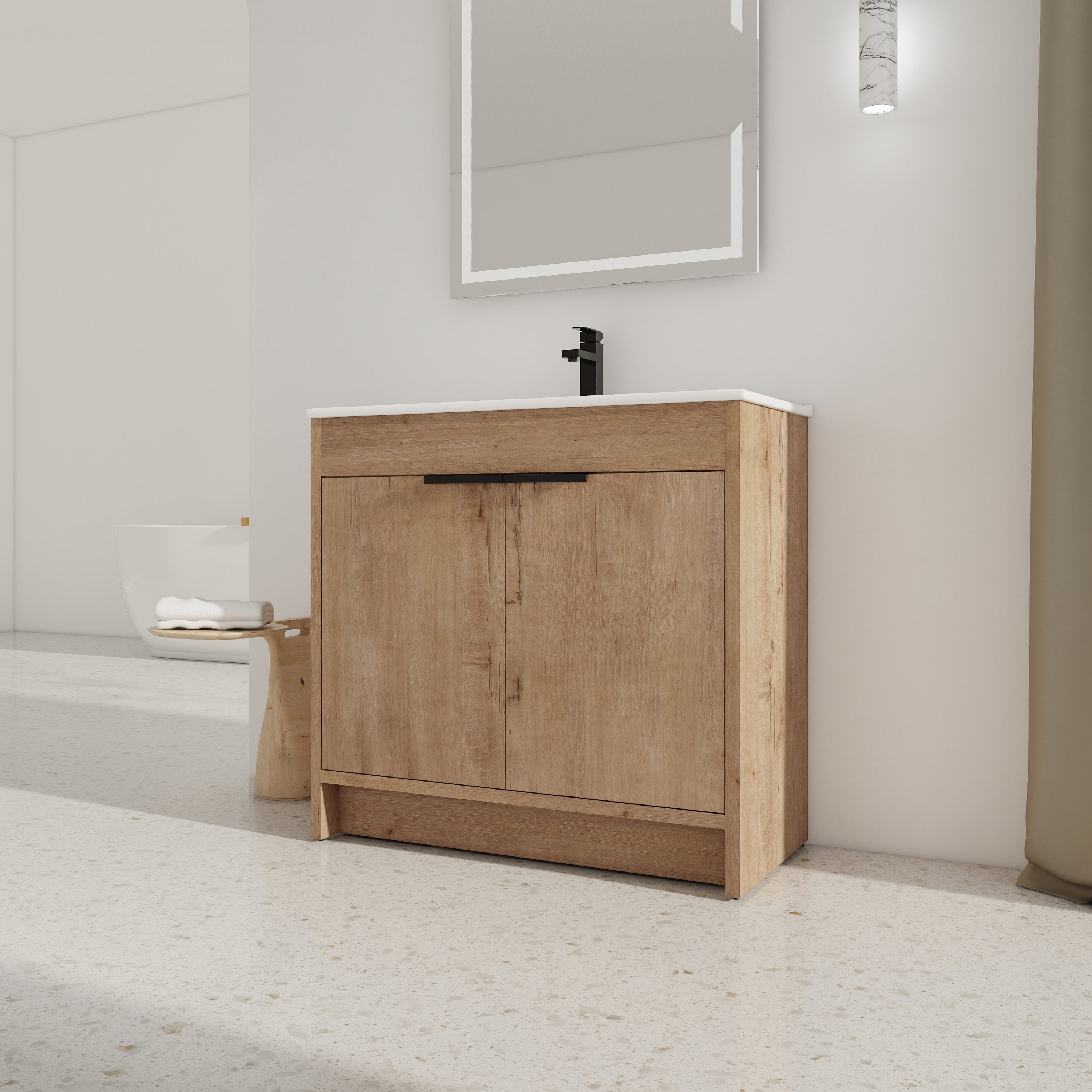 36 Inch Freestanding Bathroom Vanity with Ceramic Sink and 2 Soft-Close Cabinet Doors